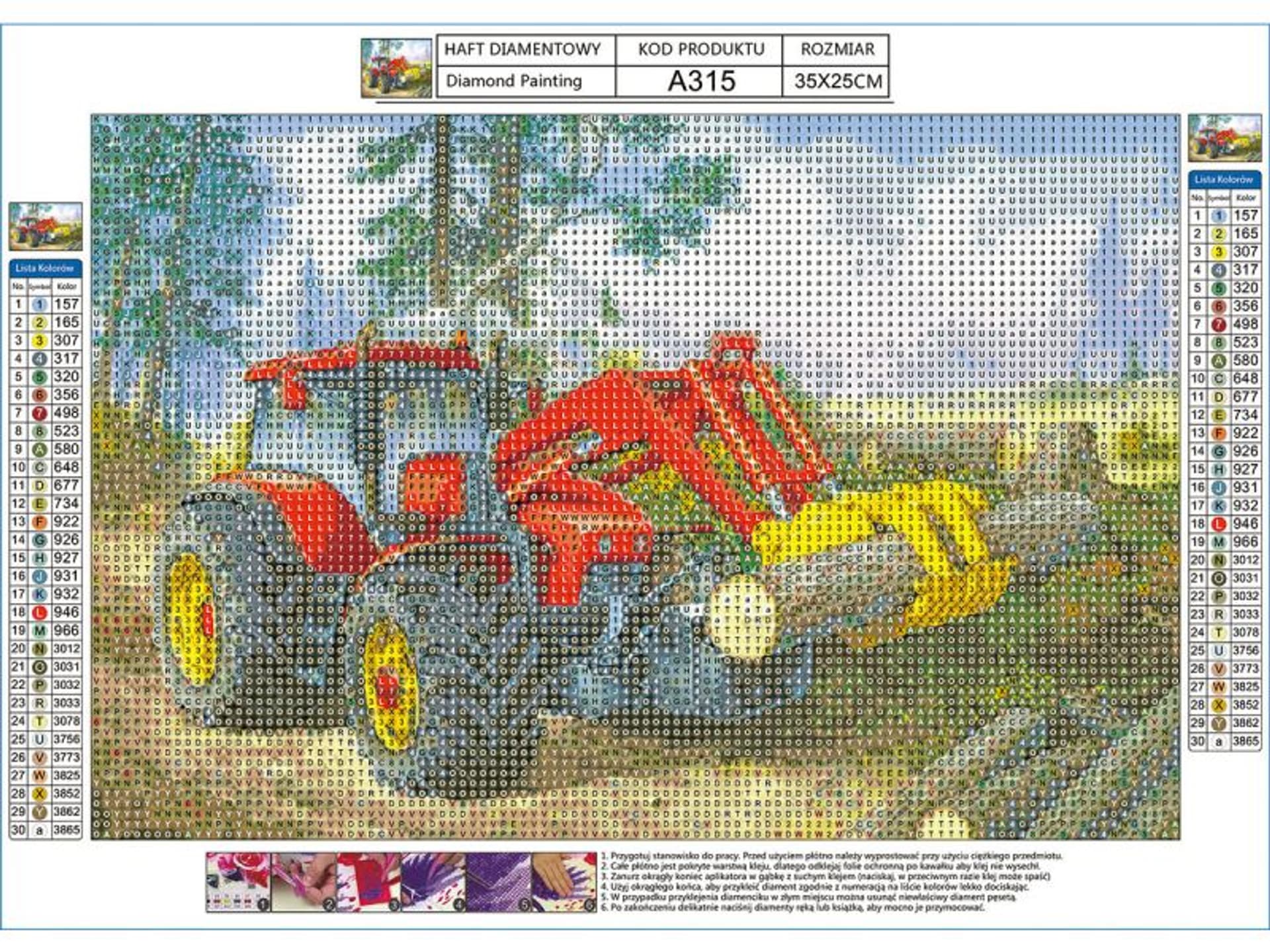

Haft Diamentowy, Obraz, Mozaika Diamentowa Diamond Painting, TRAKTOR Z CHWYTAKIEM 35x25cm