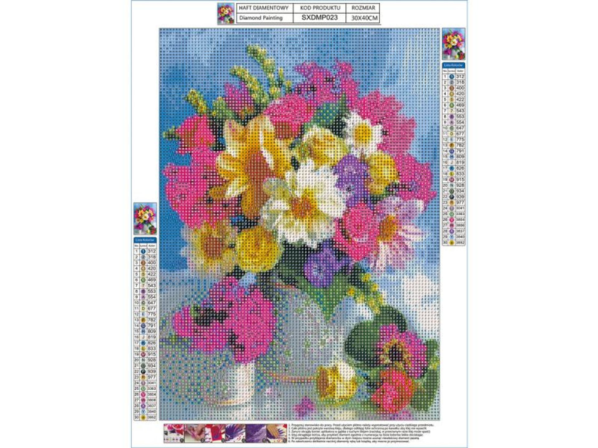 

Haft Diamentowy, Obraz, Mozaika Diamentowa Diamond Painting, KOLOROWY BUKIET 30x40cm