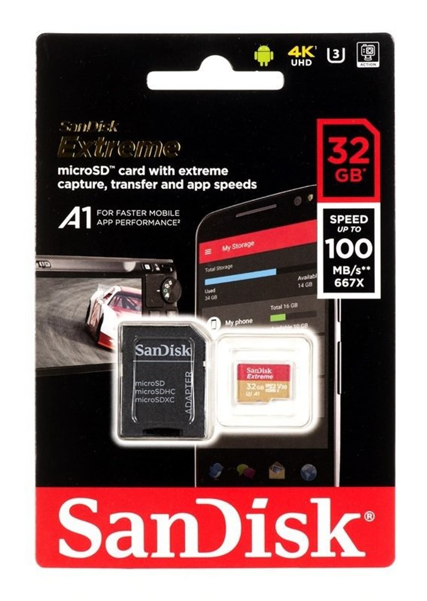 

Karta pamięci SanDisk Extreme microSDHC 32GB 100/60 MB/s V30 A1 U3 4K (SDSQXAF-032G-GN6MA)