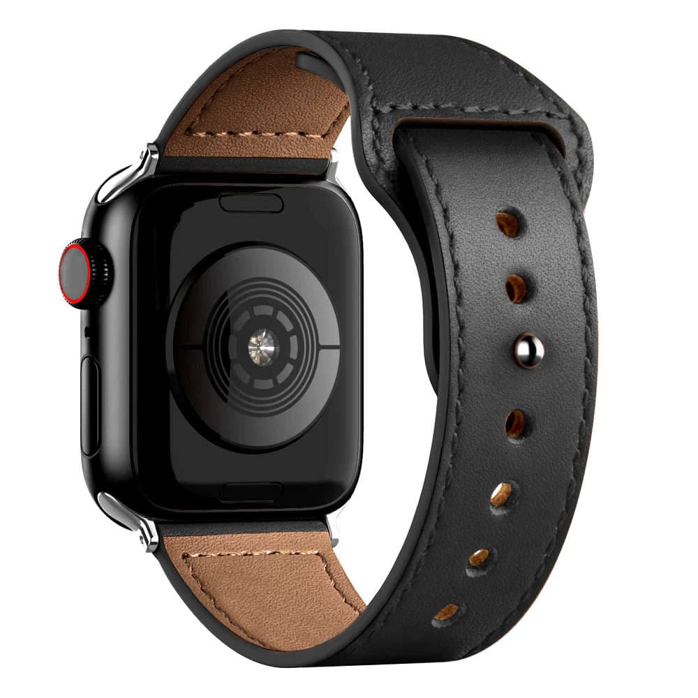 

Pasek Alogy Leather Strap Band skóra do Apple Watch 4/5/6/7/8/SE/ULTRA (42/44/45/49mm) Black, 42/44/45/49mm) blac