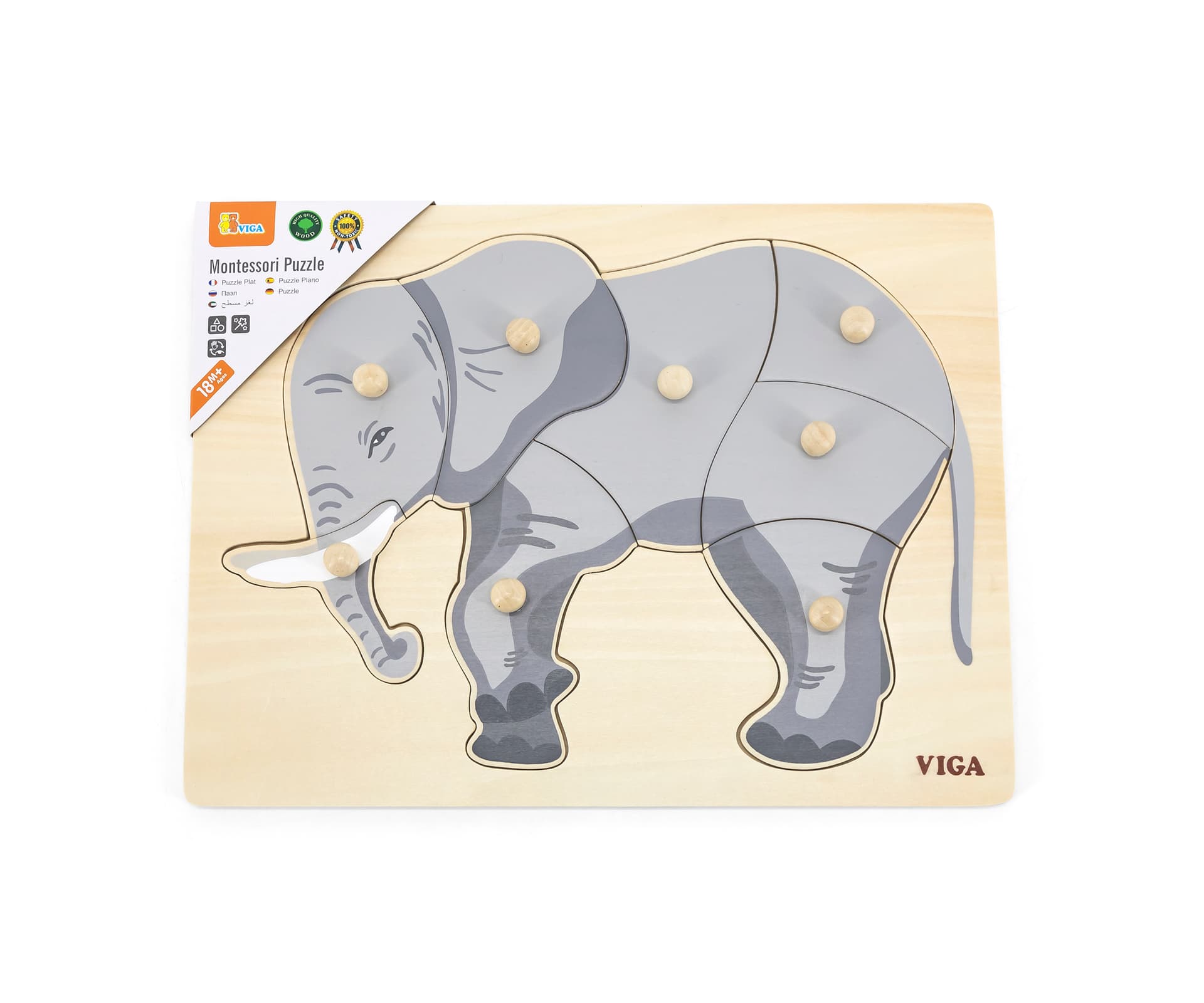 

Viga 44601 Puzzle na podkładce z uchwytami - Słoń