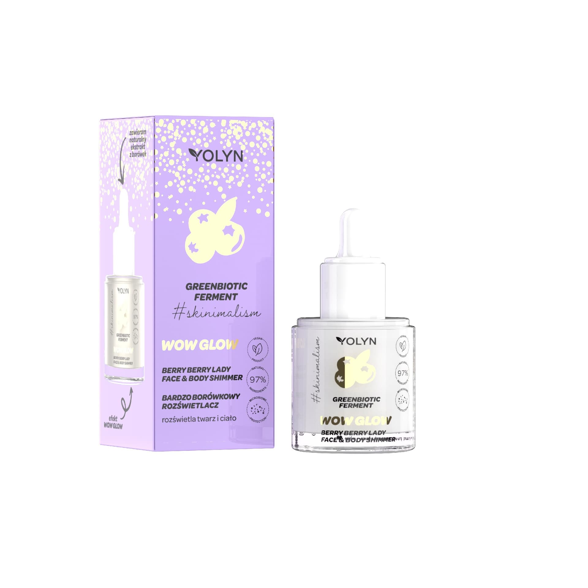 

YOLYN Greenbiotic Ferment Bardzo Borówkowy Rozświetlacz do twarzy i ciała 20ml