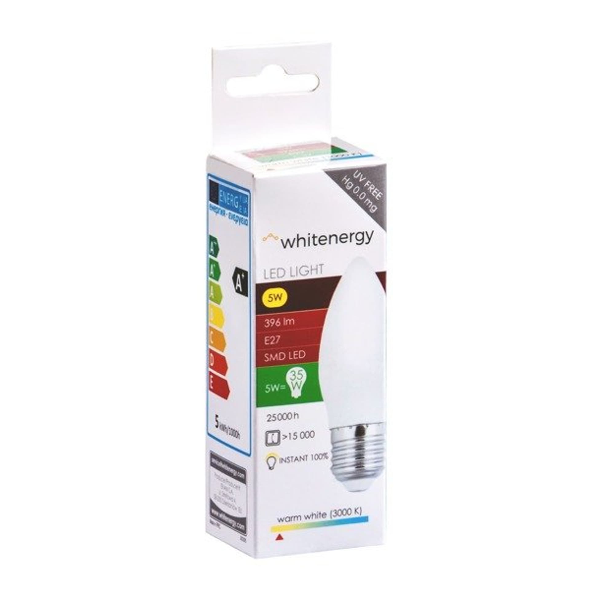 

Whitenergy Żarówka LED C37 E27 5W 396lm Ciepła biała Mleczna
