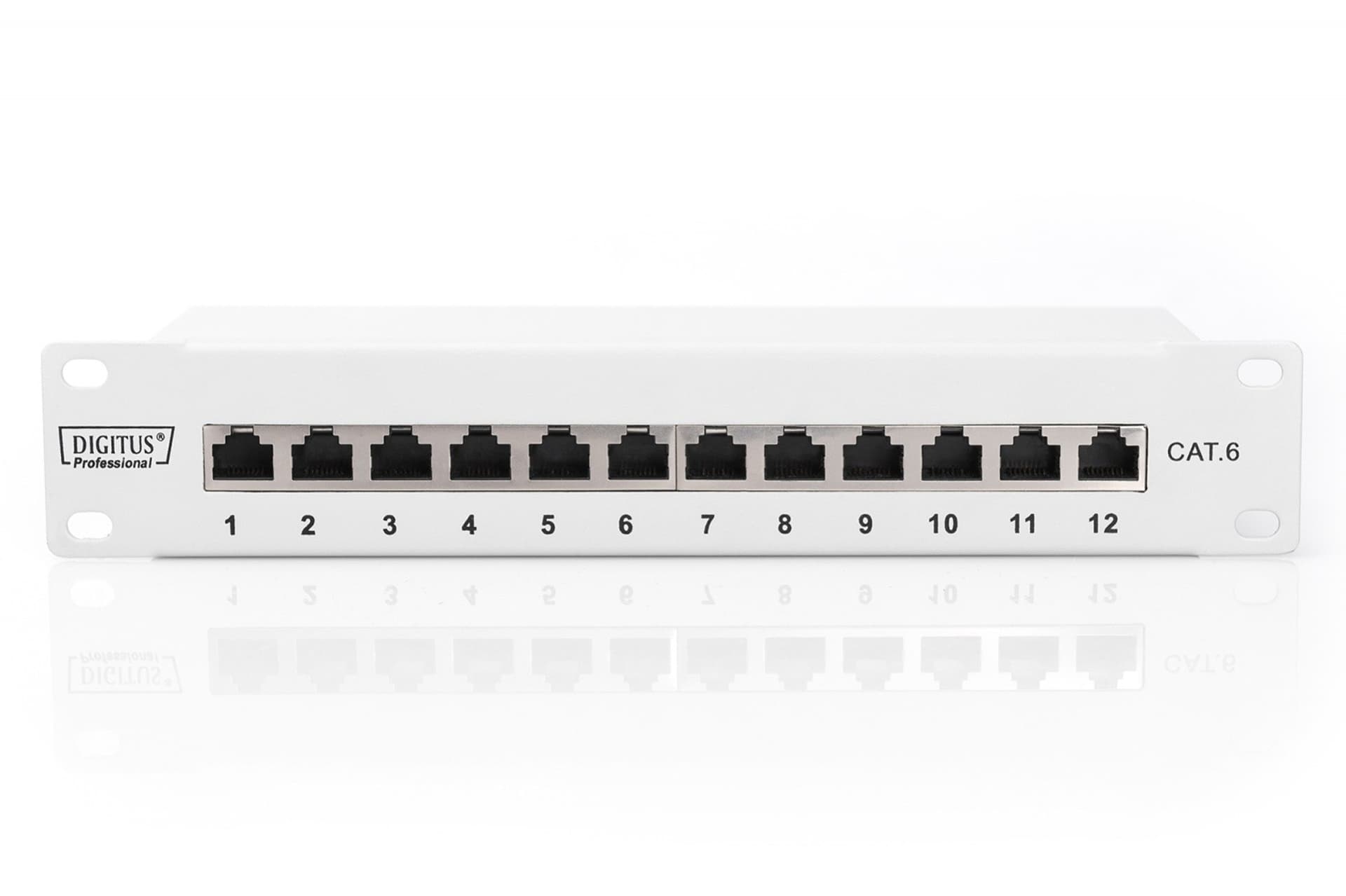 

Patch panel 10 cali 12-portów RJ-45 Kat.6 ekranowany 1U kompletny LSA, wspornik kablowy, szary