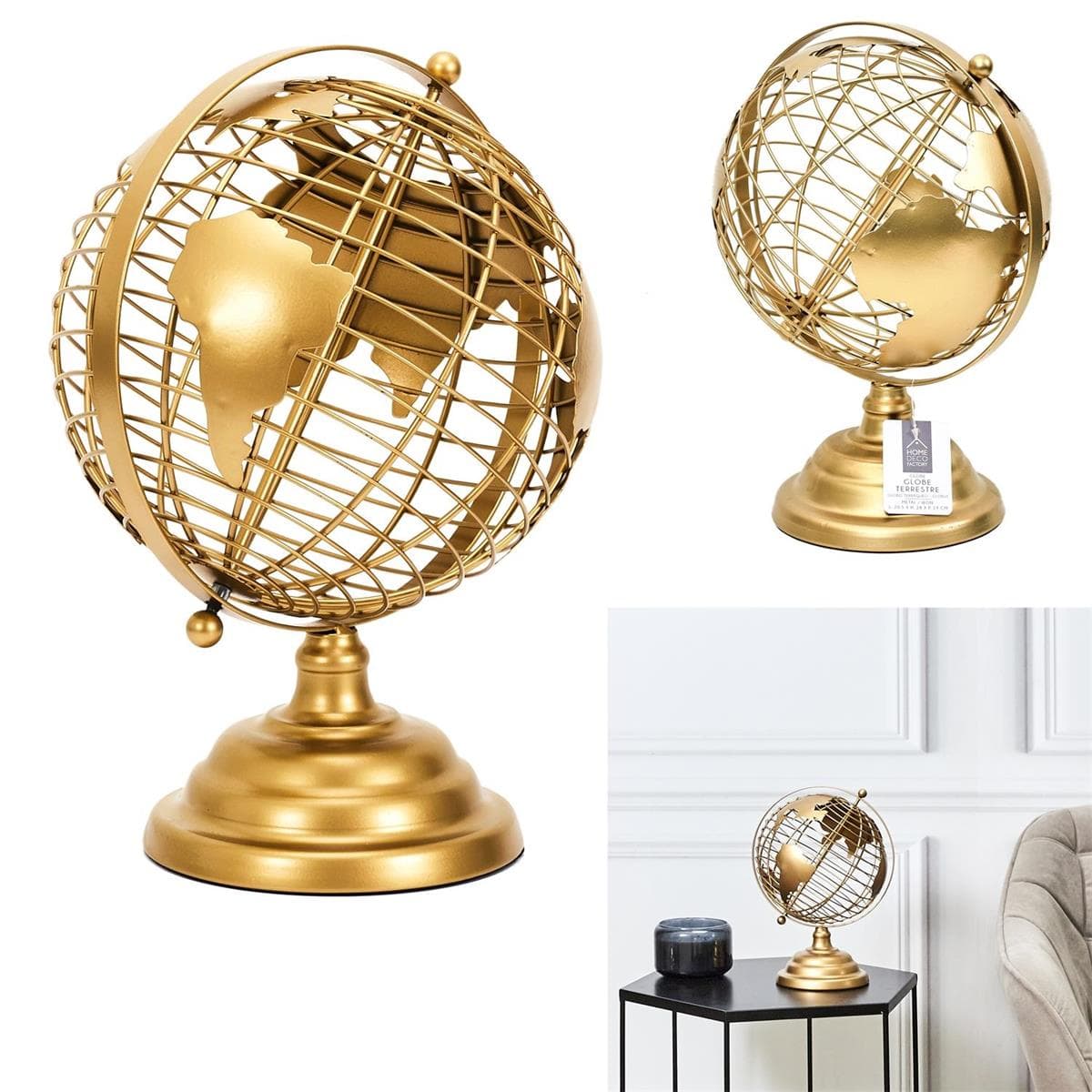 

Globus metalowy złoty 28cm