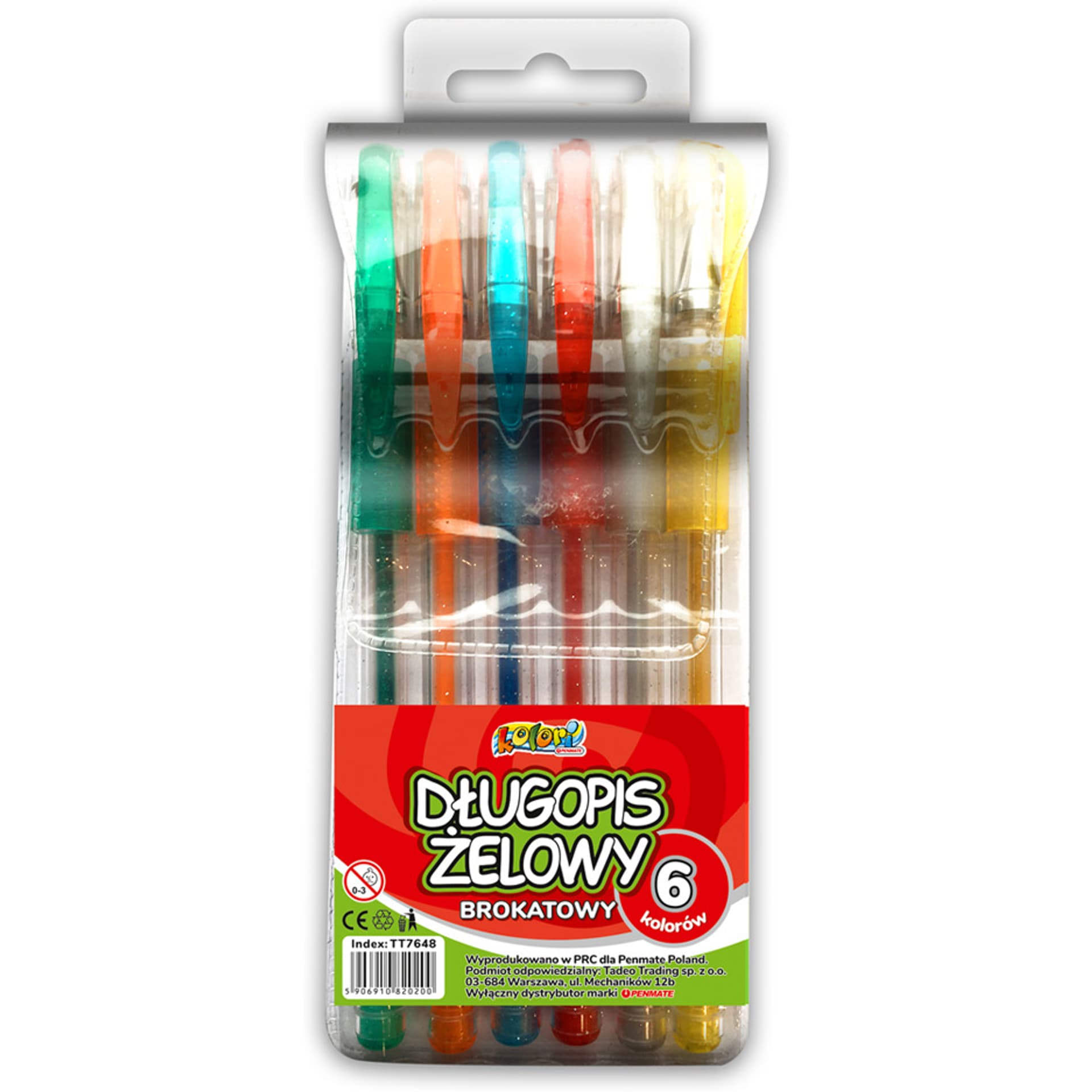 

Długopis żelowy brokatowy 6 kolorów Kolori TT7648