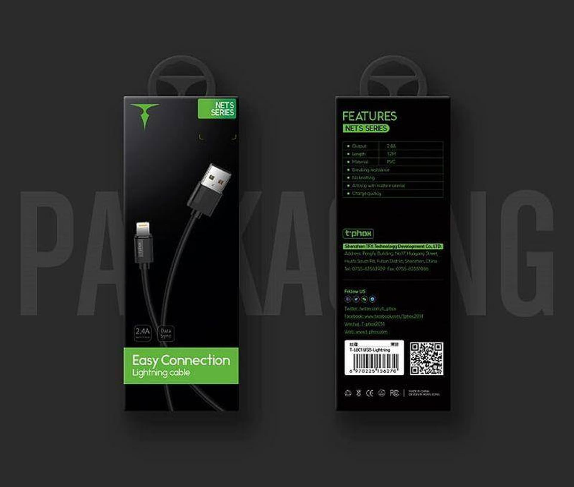 

KABEL T-PHOX NETS LIGHTNING WHITE 2.4A ; PVC ; 2M