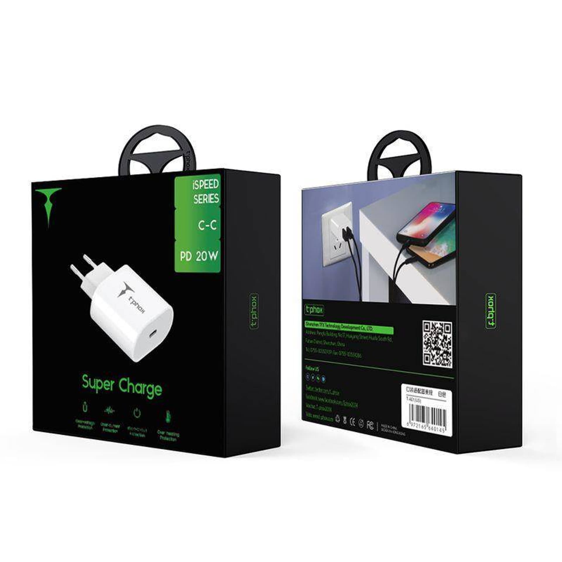 

ŁAD SIEC T-PHOX ISPEED 20W + KABEL USB-C/USB-C WHITE