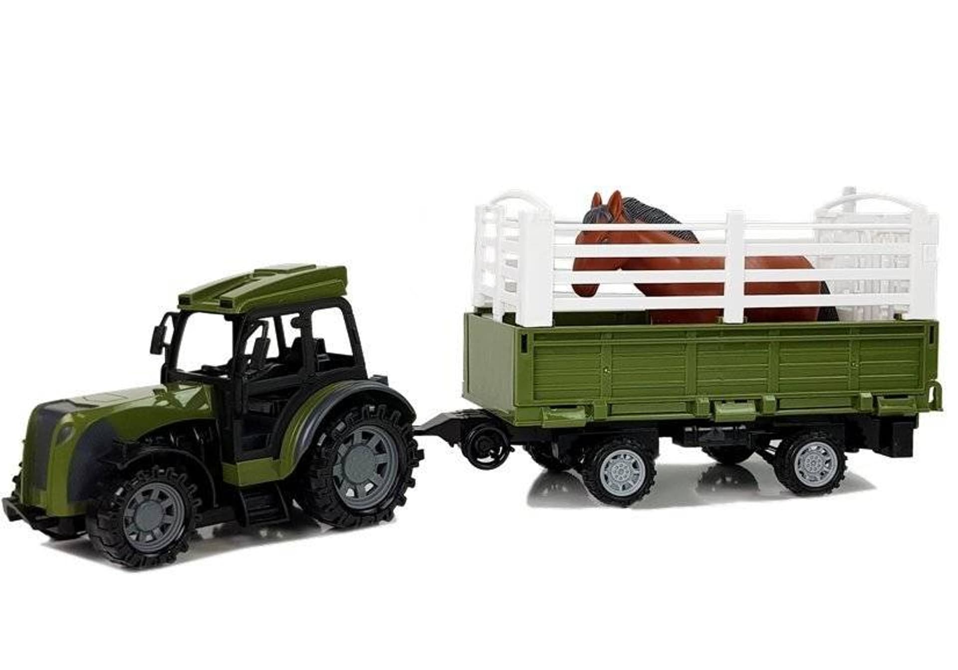 

Zielony Traktor z Wysoką Przyczepą Figurka Konia Zdalnie Sterowany 2.4G