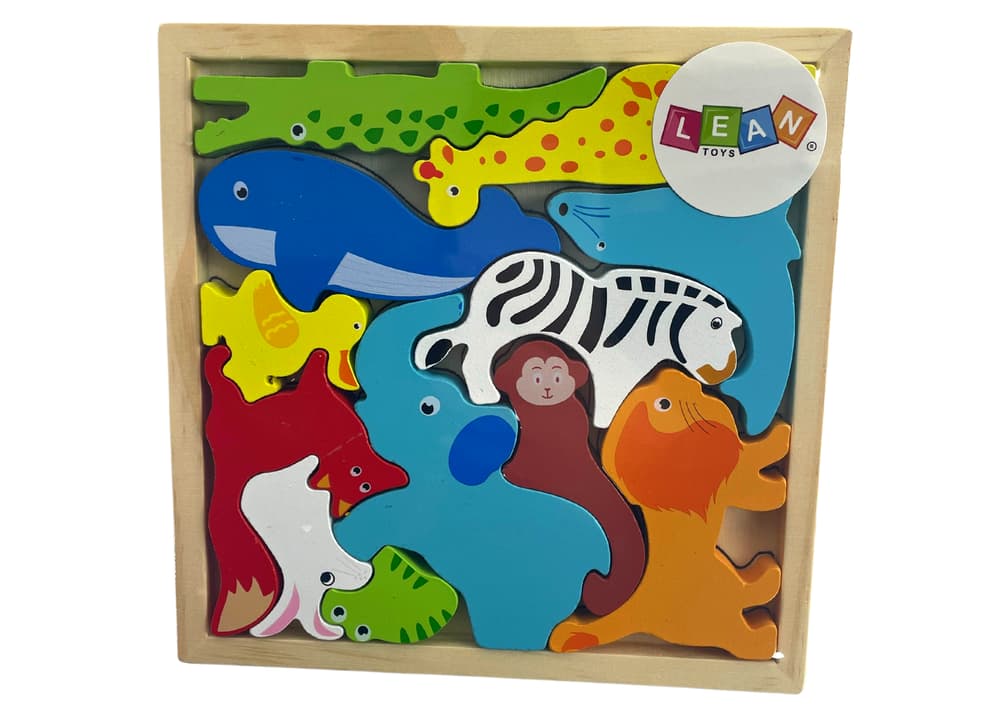 

Drewniane Puzzle Zwierzęta Do Dopasowania Lew Królik
