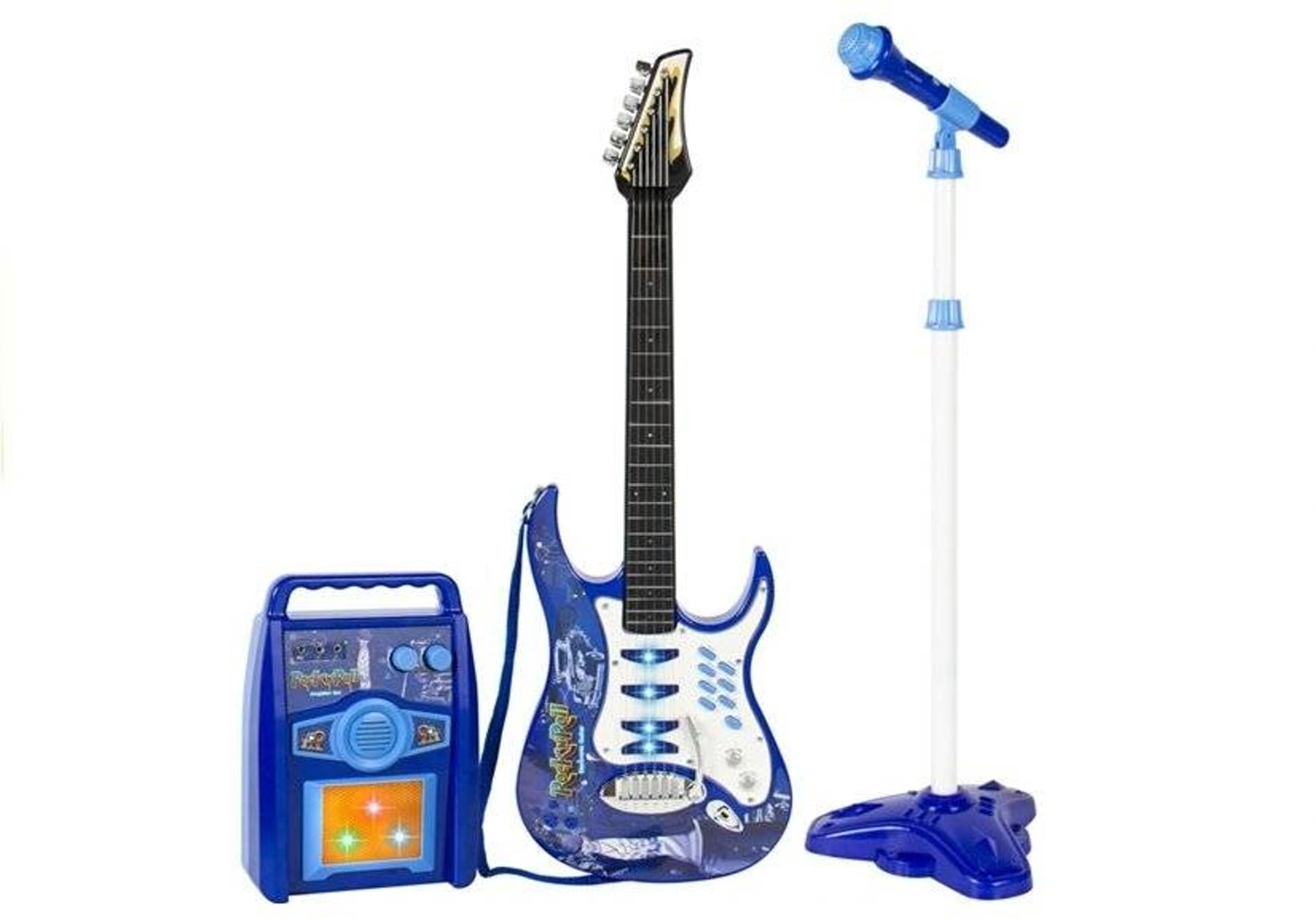 

ZESTAW MUZYCZNY GITARA MIKROFON STATYW WZMACNIACZ