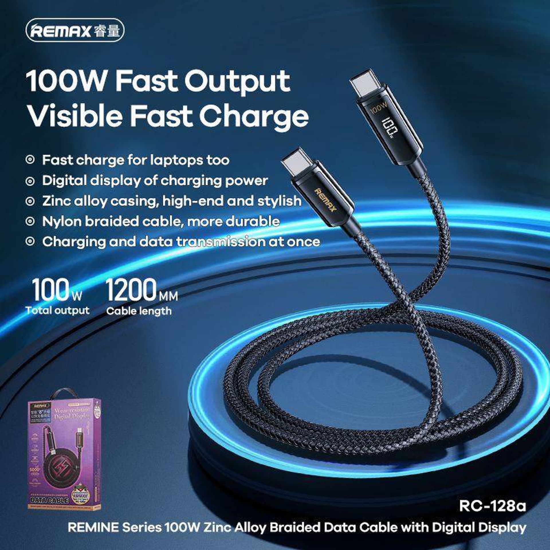 

KABEL REMAX DISPLAY REMINE SERIES 100W RC-128a USB-C/USB-C CZARNY/BLACK