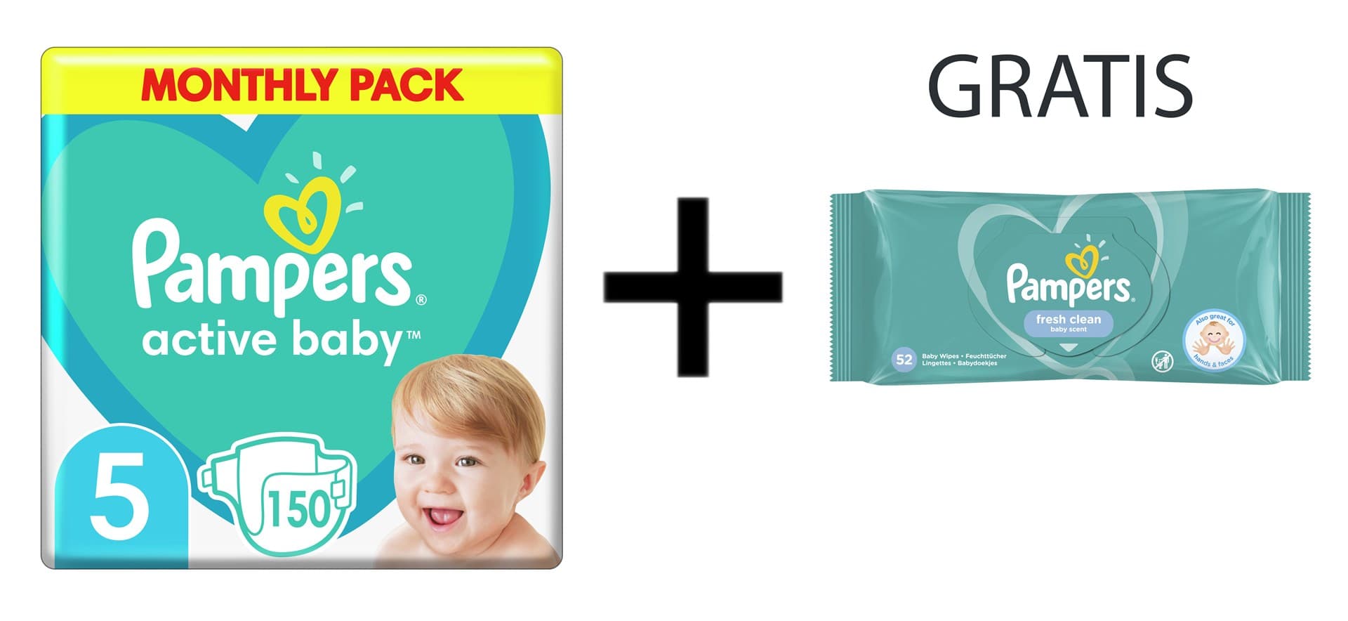 

Pampers Pieluchy AB Monthly Box 150 + Chusteczki Pampers FreshClean 52