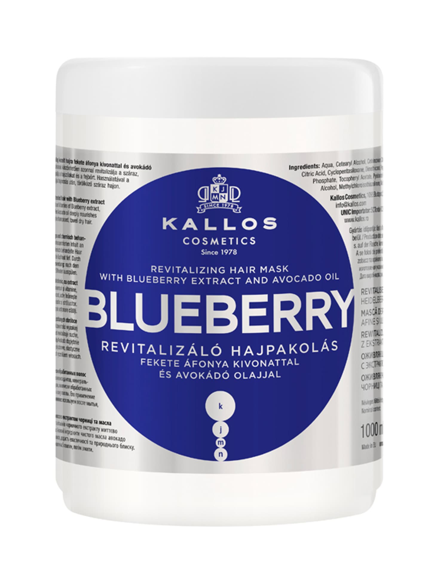 

Kallos Blueberry Revitalizing Hair Mask With Blueberry Extract And Avocado Oil rewitalizująca maska do włosów z ekstraktem jagód i olejem avokado 1000ml