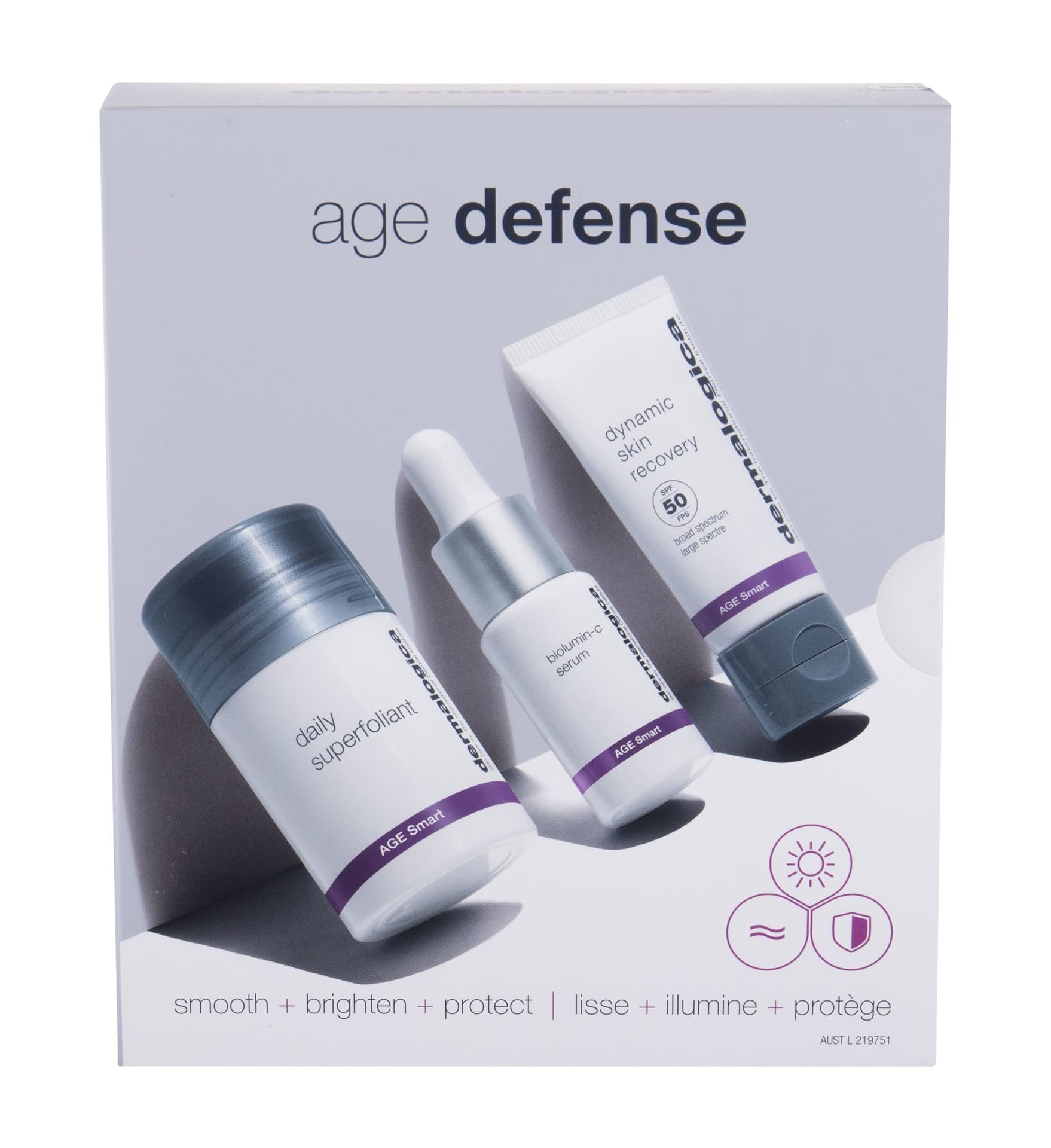 

Dermalogica Dynamic Skin Recovery Age Smart Krem do twarzy na dzień 12ml Krem do twarzy na dzień SPF50 12ml + peeling do twarzy w proszku Daily Superfoliant 13g + serum do twarzy Biolumin-C 10ml (W)