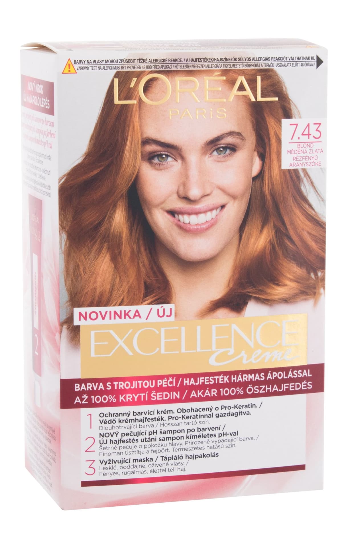 

L´Oréal Paris 7,43 Dark Copper Gold Blonde Creme Triple Protection Excellence Farba do włosów 48ml (W)