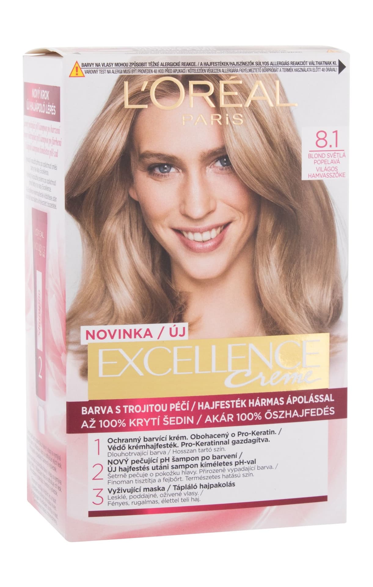 

L´Oréal Paris 8,1 Natural Ash Blonde Creme Triple Protection Excellence Farba do włosów 48ml (W)