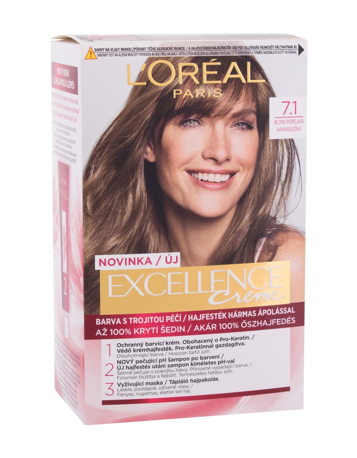 

L´Oréal Paris 7,1 Natural Ash Blonde Creme Triple Protection Excellence Farba do włosów 48ml (W)