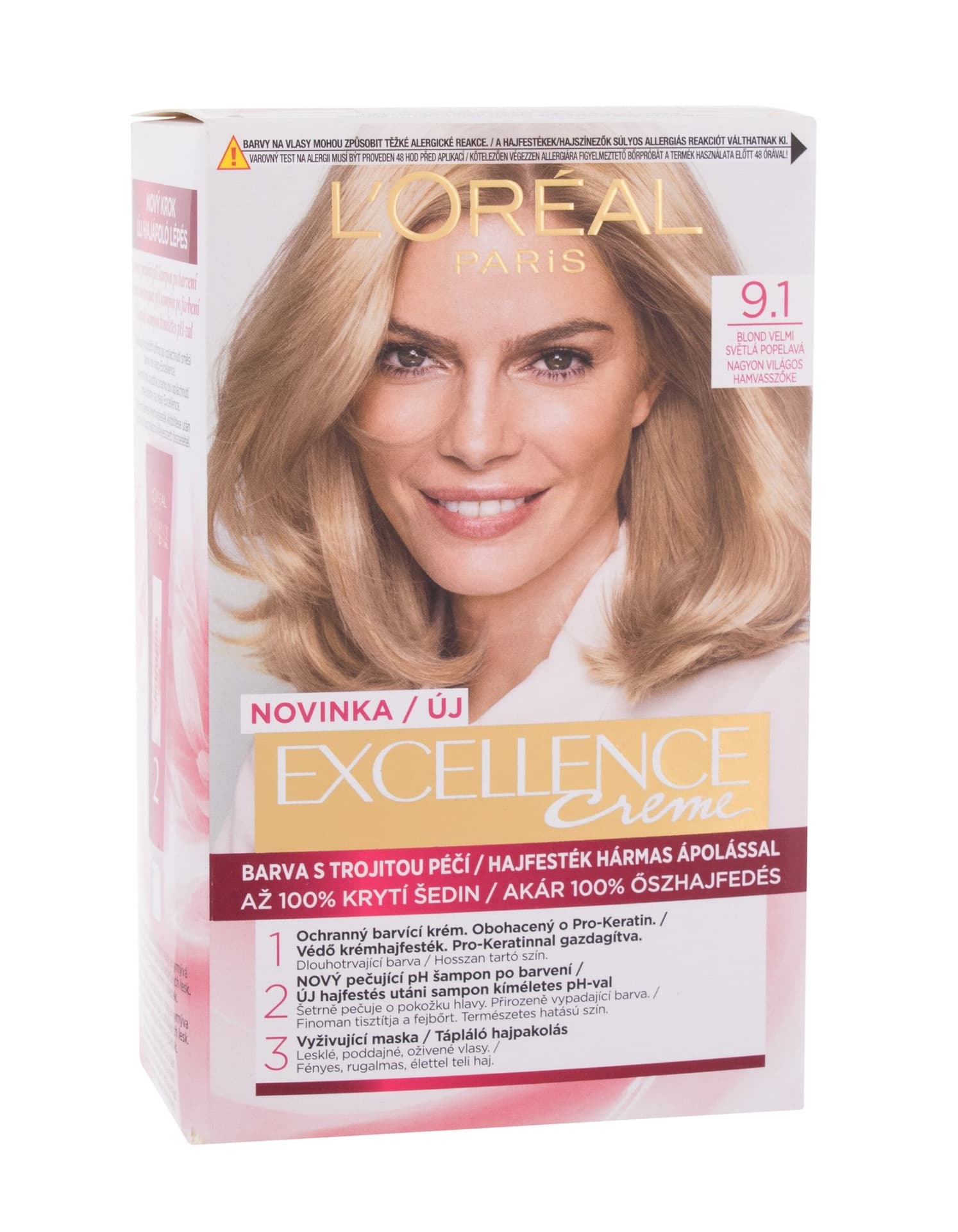 

L´Oréal Paris 9,1 Natural Light Ash Blonde Creme Triple Protection Excellence Farba do włosów 48ml (W)