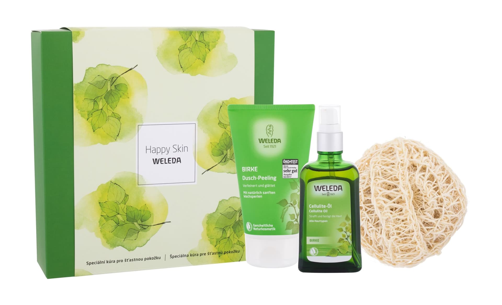 

Weleda Happy Skin Cellulit i rozstępy 100ml Olejek na selluit Birch 100ml + Żel pod prysznic Birch 150ml + Gąbka do masażu (W)