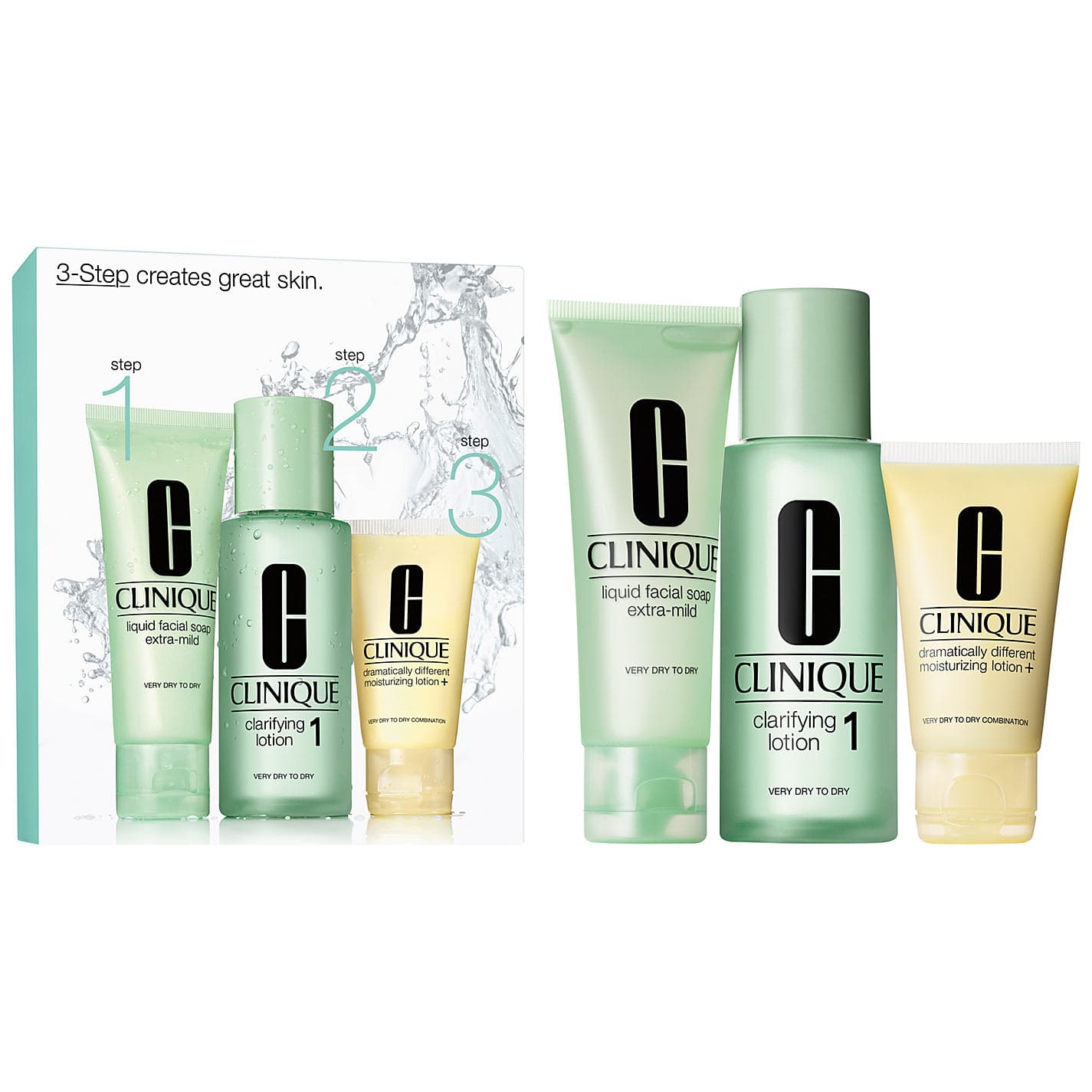 

Clinique 3-Step Skin Care 1 zestaw Liquid Facial Soap Extra Mild 50ml+ 100ml Clarifying Lotion 1 + 30ml DDML (W)