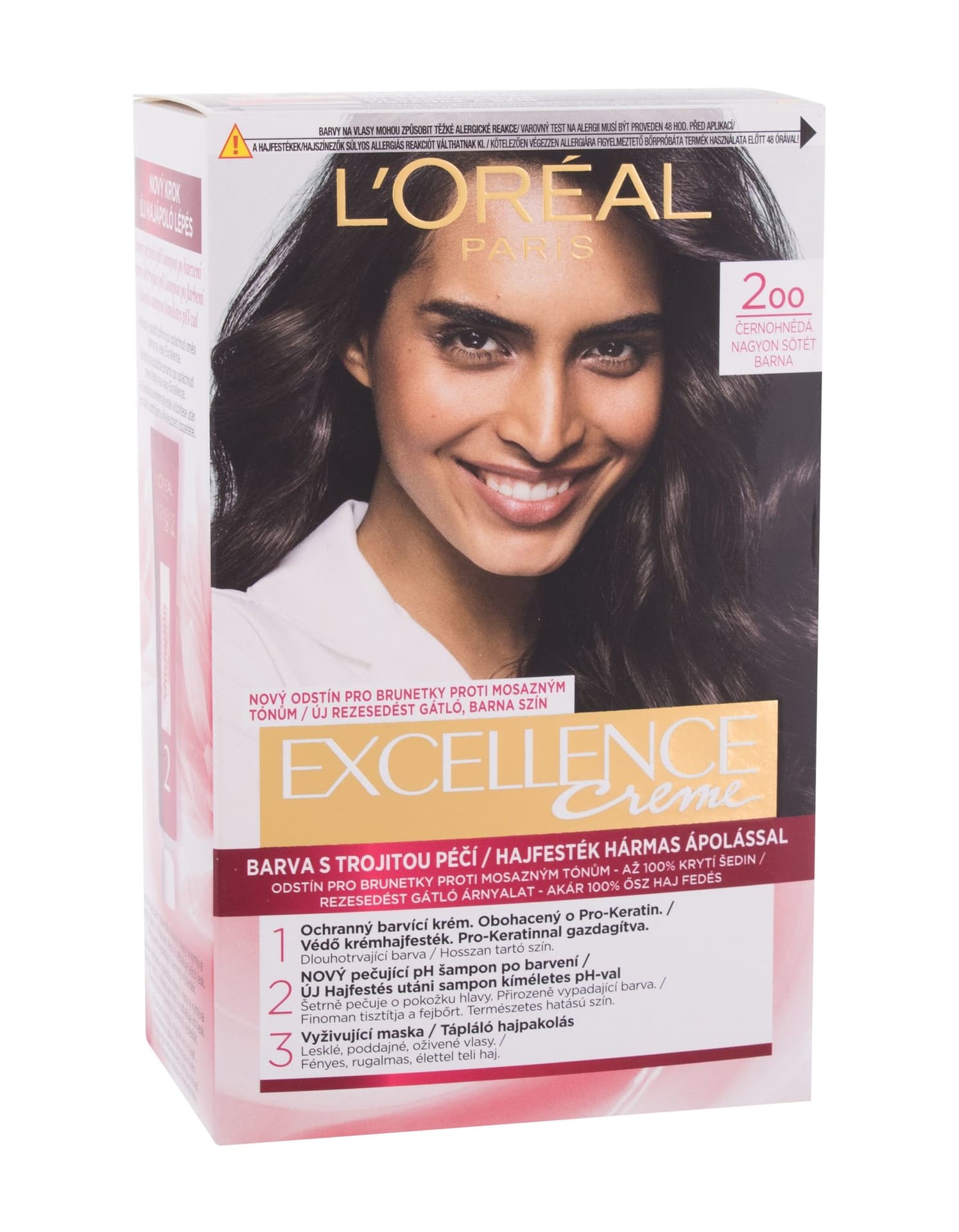 

L´Oréal Paris 200 Black-Brown Creme Triple Protection Excellence Farba do włosów 48ml (W)