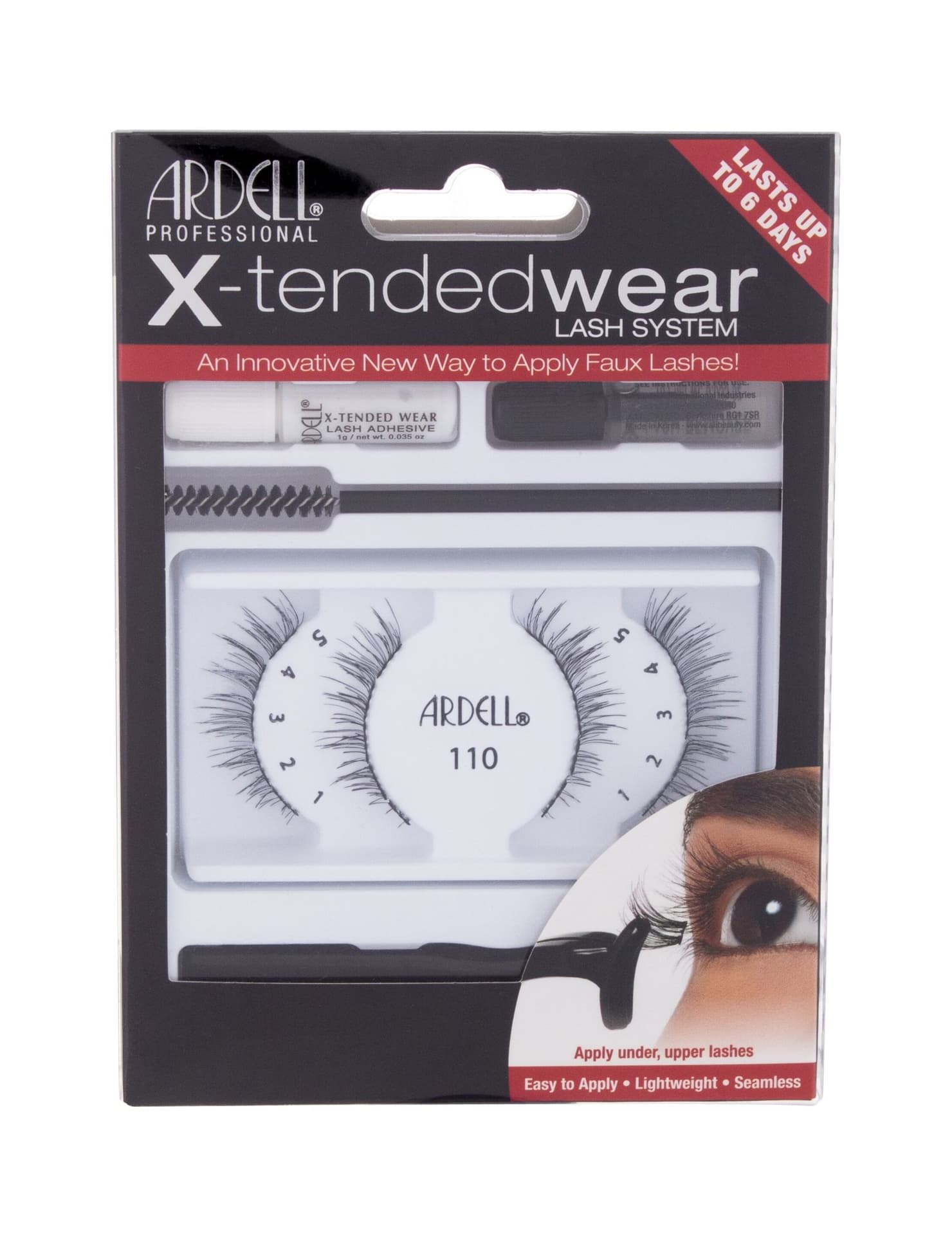 

Ardell Black Lash System X-Tended Wear 110 Sztuczne rzęsy 1 szt Sztuczne rzęsy X-Tended 110 2 pary + klej do rzęs X-Tended Wear 1g + aplikator 1 szt. + produkt do usuwania rzęs 1 szt. + szczoteczka do rzęs 1 szt. (W)