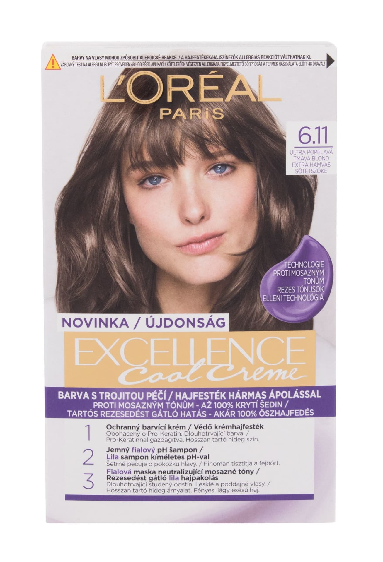 

L´Oréal Paris 6,11 Ultra Ash Dark Blond Cool Creme Excellence Farba do włosów 48ml (W)