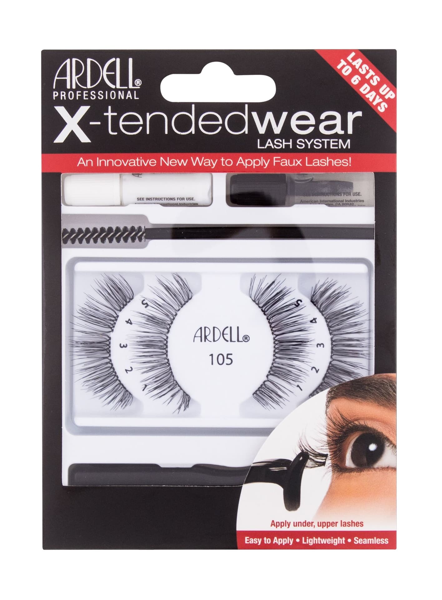 

Ardell Black Lash System X-Tended Wear 105 Sztuczne rzęsy 1 szt Sztuczne rzesy X-Tended 105 1szt + Klej do rzęs X-Tended Wear 1 szt + Aplikator 1 szt + Preparat do usuwania rzęs 1g + Szczoteczka do rzęs 1 szt (W)