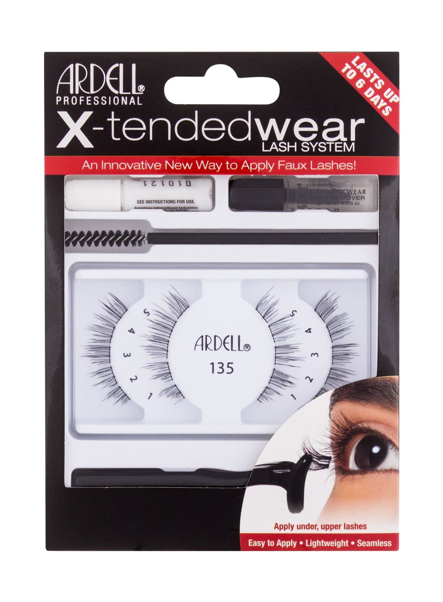 

Ardell Black Lash System X-Tended Wear 135 Sztuczne rzęsy 1 szt Sztuczne rzesy X-Tended 1351 1szt + Klej do rzęs X-Tended Wear 1 szt + Aplikator 1 szt + Preparat do usuwania rzęs 1g + Szczoteczka do rzęs 1 szt (W)