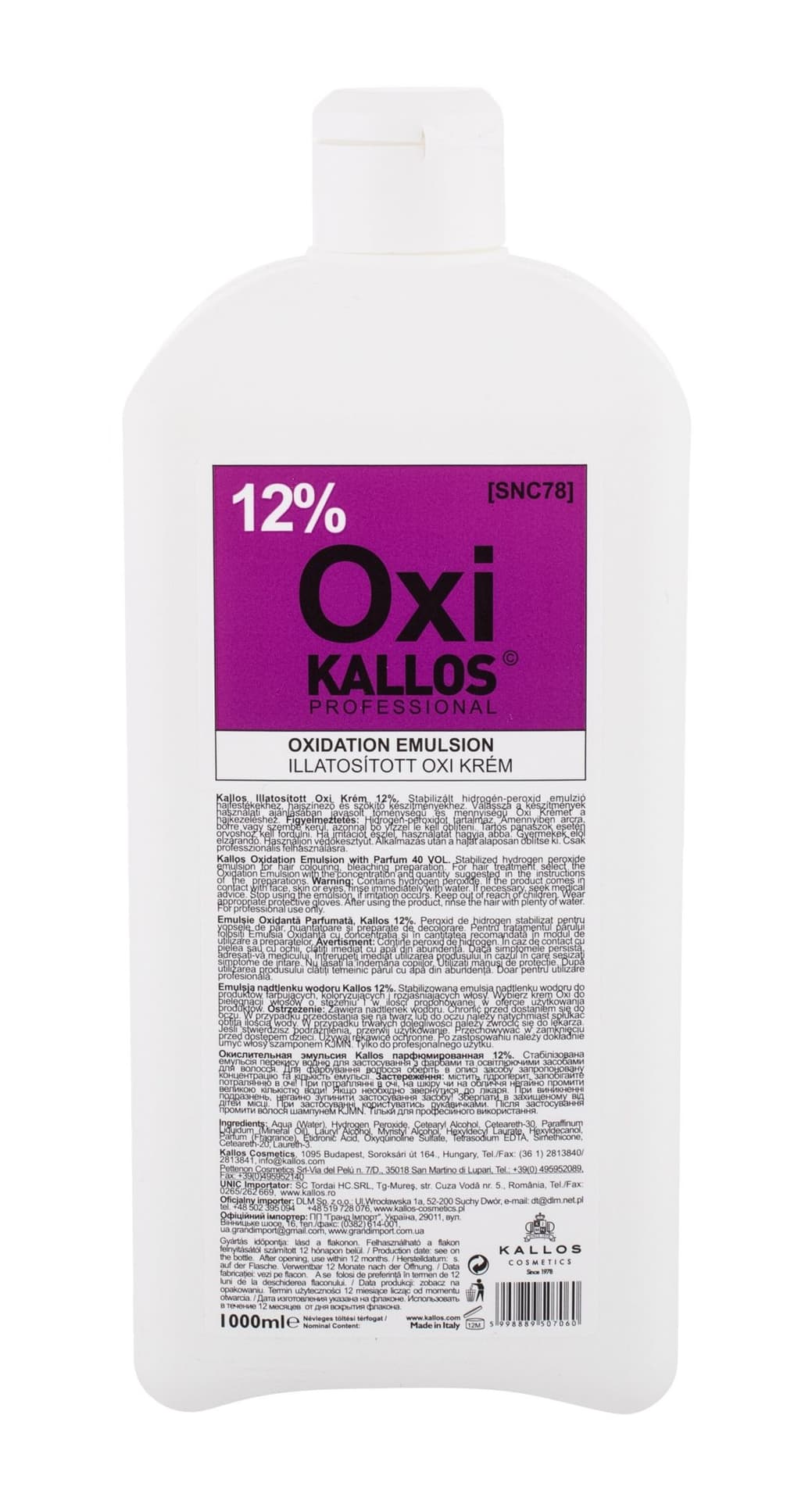 

Kallos Cosmetics Oxi 12% Farba do włosów 1000ml (W)