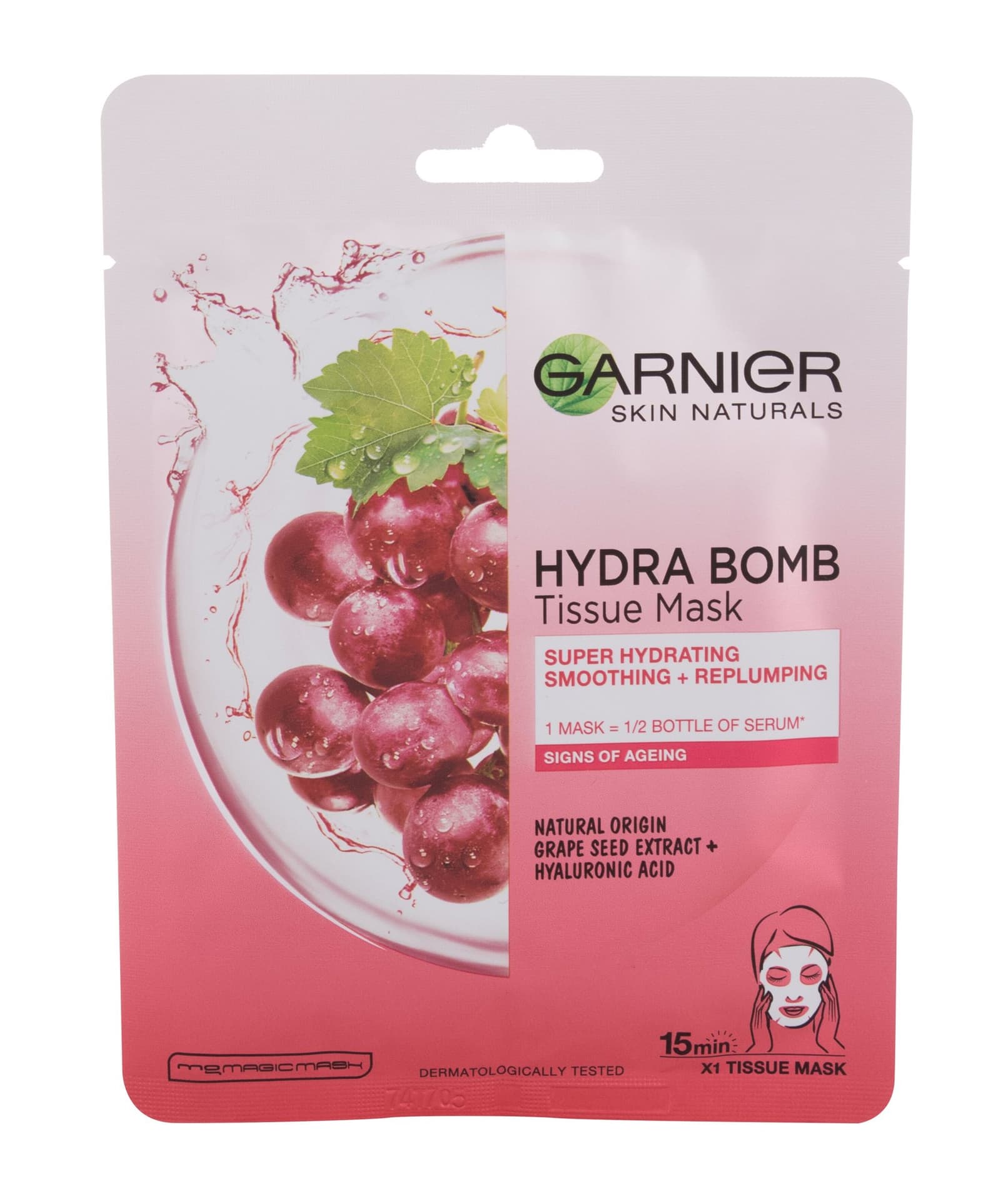 

Garnier Hydra Bomb ujędrniająca maska na tkaninie z ekstraktem z pestek winogron i kwasem hialuronowym 28g