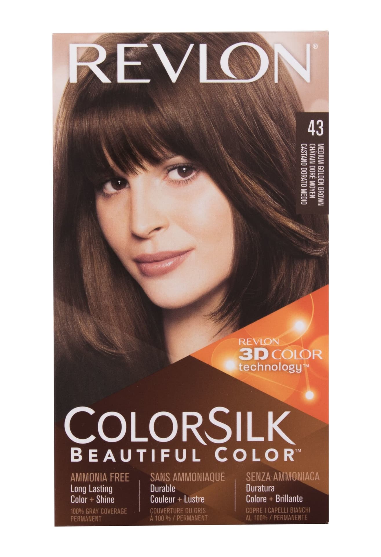 

Revlon 43 Medium Golden Brown Beautiful Color Colorsilk Farba do włosów 59,1ml Farba do włosów 59,1ml + utleniacz 59,1ml + odżywka 11,8ml + rękawiczki (W)