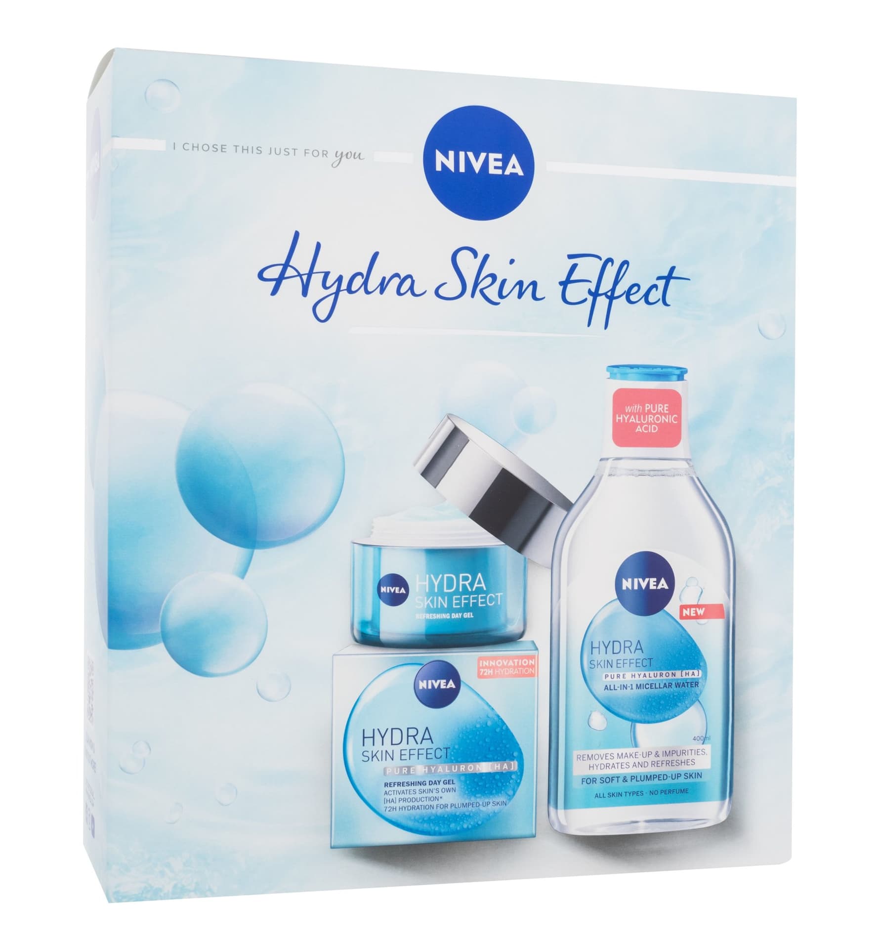 

Nivea Hydra Skin Effect Żel do twarzy 50ml Krem do twarzy na dzień 50ml + woda micelarna 400ml (W)