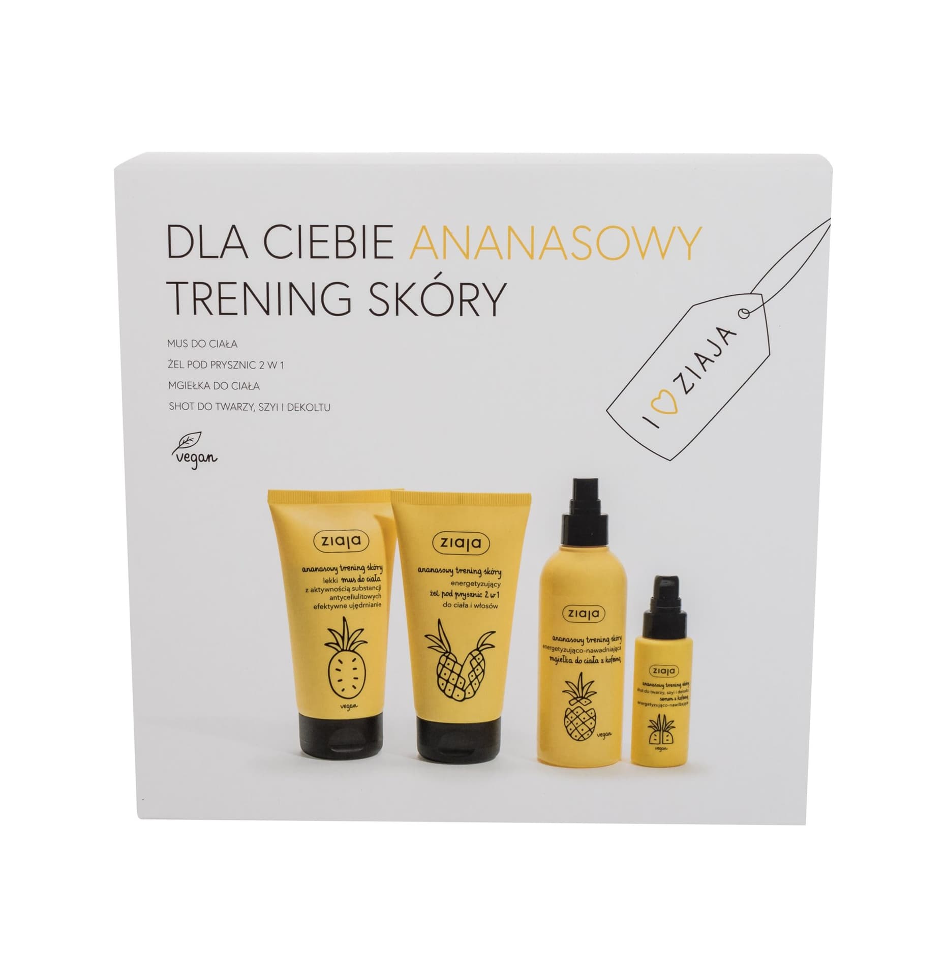 

Ziaja Gift Set Pineapple Spray do ciała 200ml Spray do ciała 200ml + pianka do ciała 160ml + żel pod prysznic 160ml + serum kofeinowe 50ml (W)