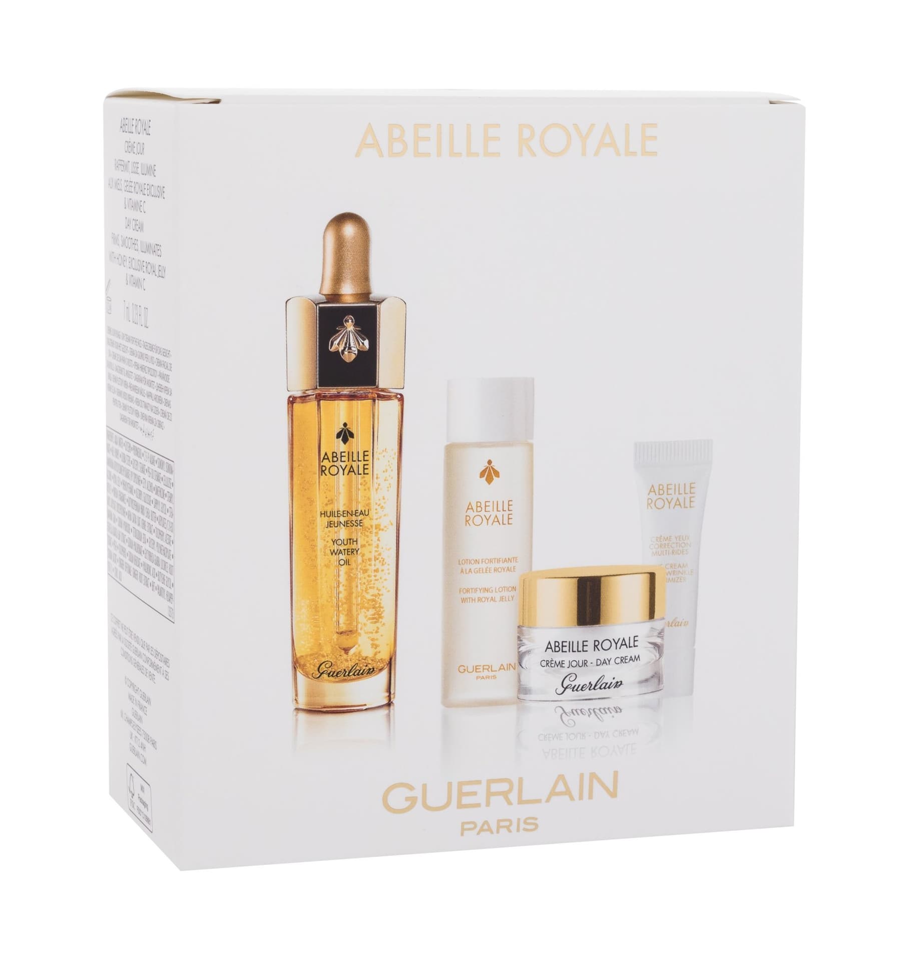 

Guerlain Programme Anti-Age Abeille Royale Serum do twarzy 15ml Olejek do twarzy Abeille Royale Youth Watery Oil 15ml + krem do twarzy na dzień Abeille Royale Day Cream 7ml + tonik Abeille Royale Fortifying Lotion With Royal Jelly 15ml +krem pod oczy Abei