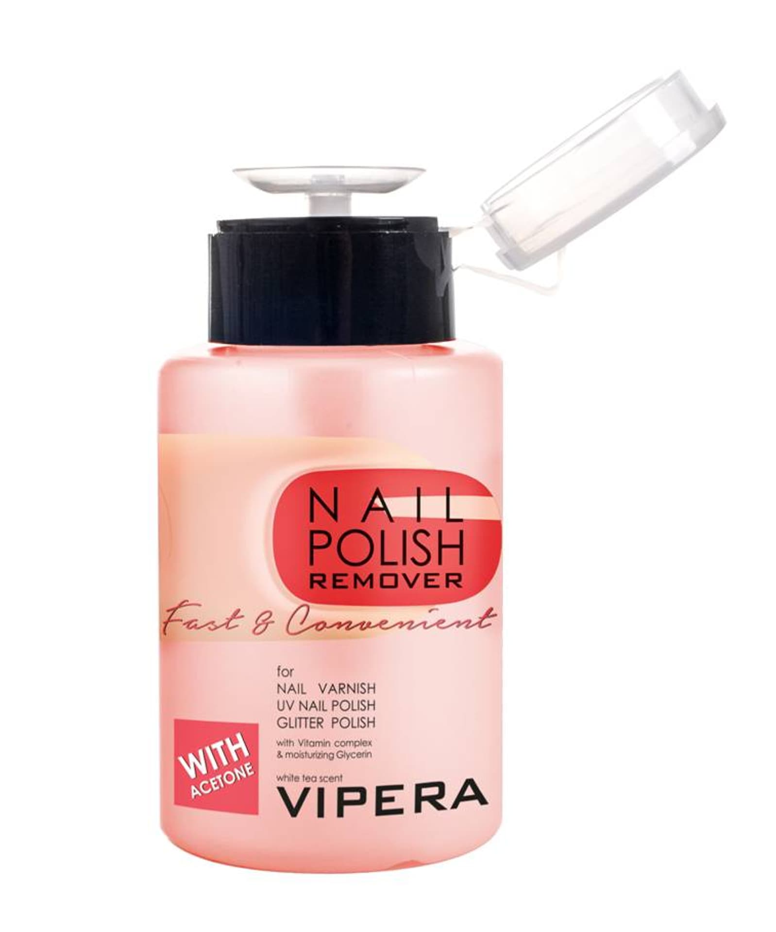 

Vipera Nail Polish Remover FastConvenient acetonowy zmywacz do paznokci z kompleksem witamin i gliceryną 175ml