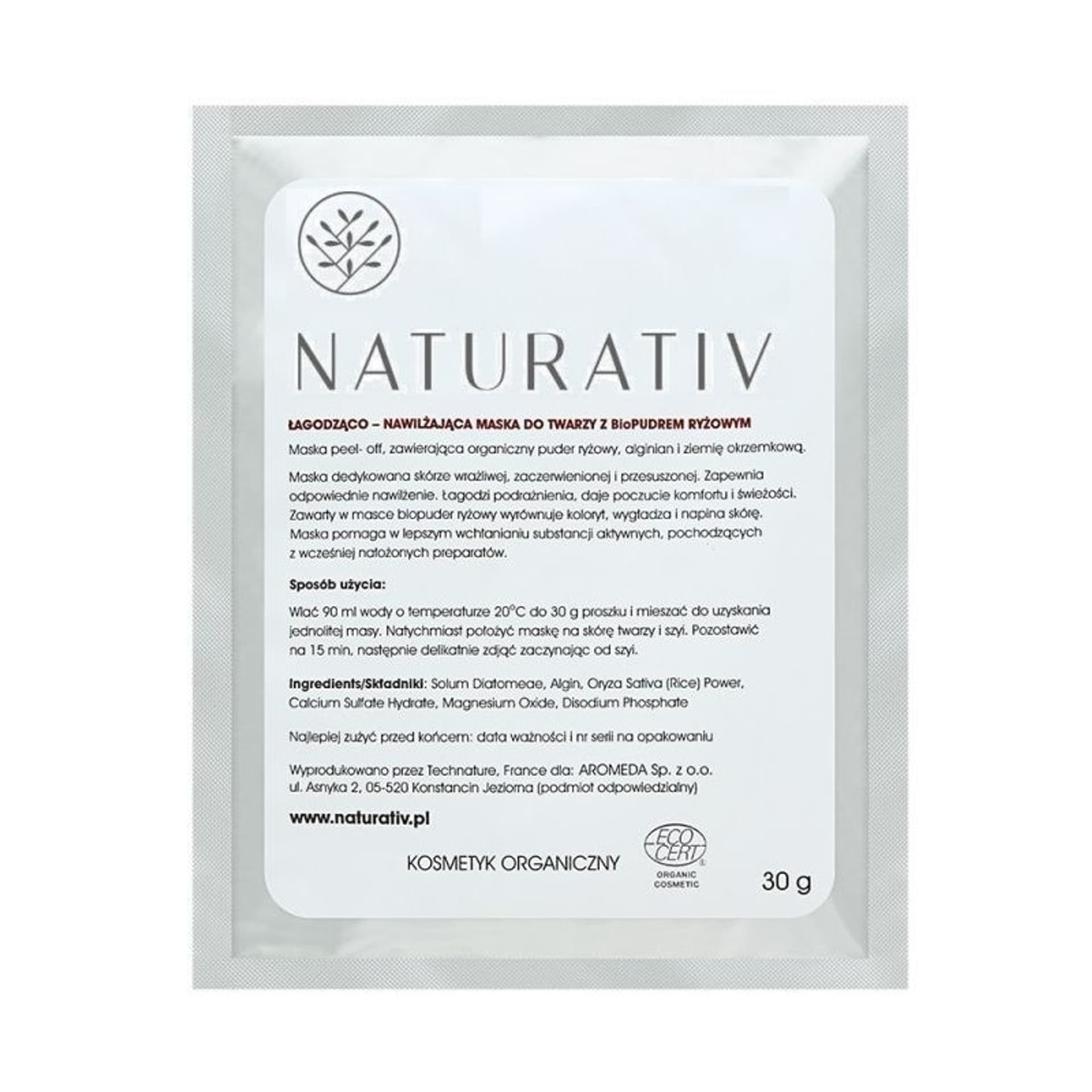 

Naturativ Face Mask With Rice Bio-Powder łagodząco-nawilżająca maska do twarzy z bio-pudrem ryżowym 30g