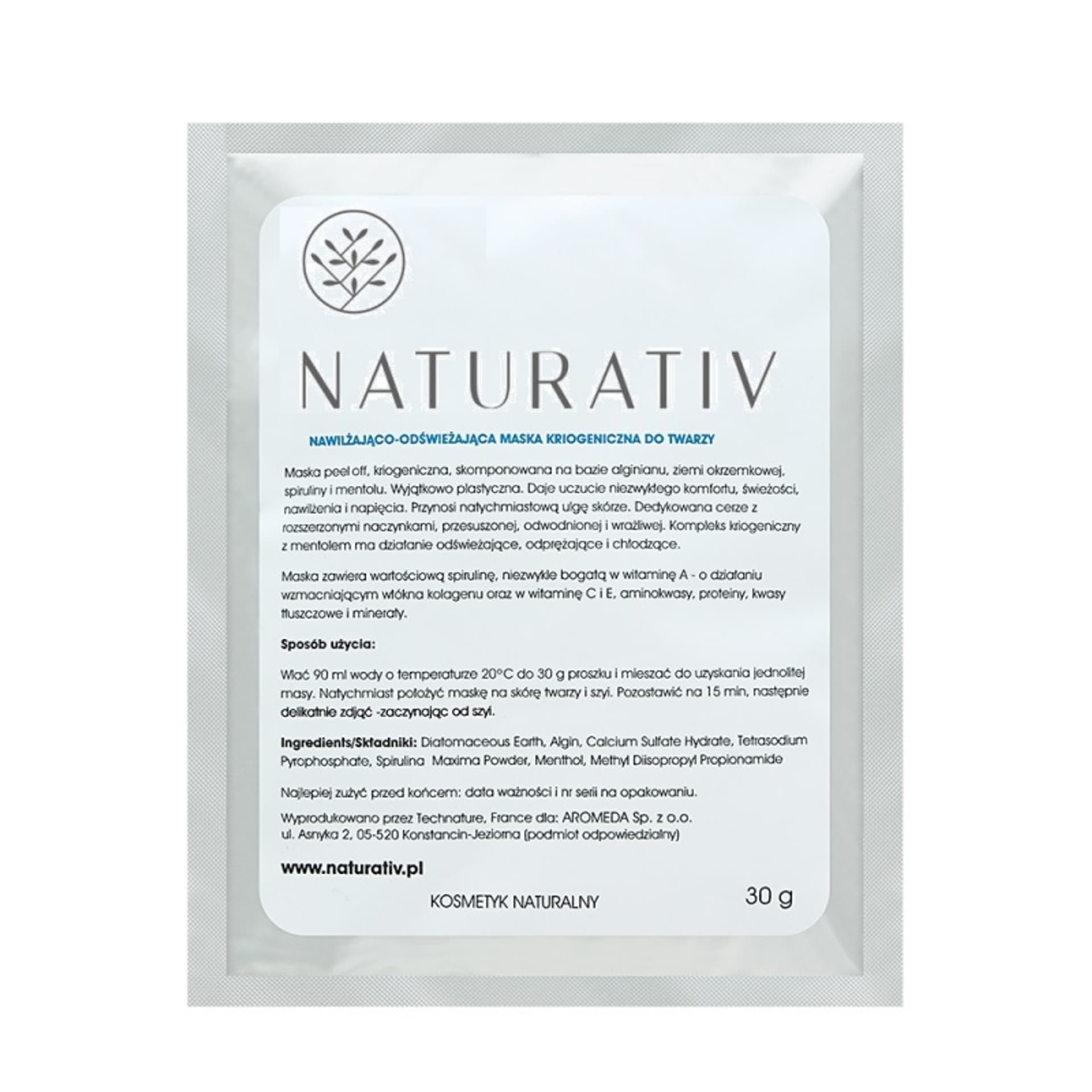 

Naturativ Cryogenic Face Mask nawilżająco-odświeżająca maska kriogeniczna do twarzy 30g