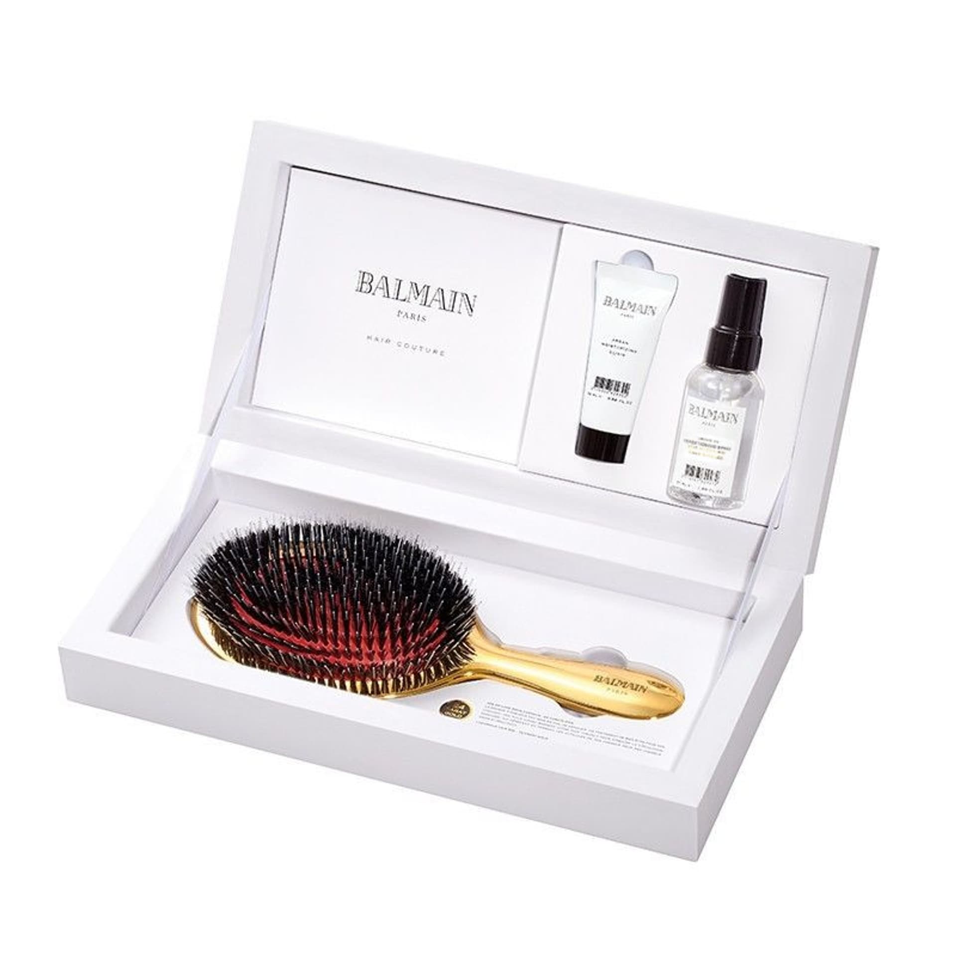

Balmain Golden Spa Brush zestaw złota szczotka do włosów + Argan Elixir 20ml + Leave-In Conditioner Spray 50ml