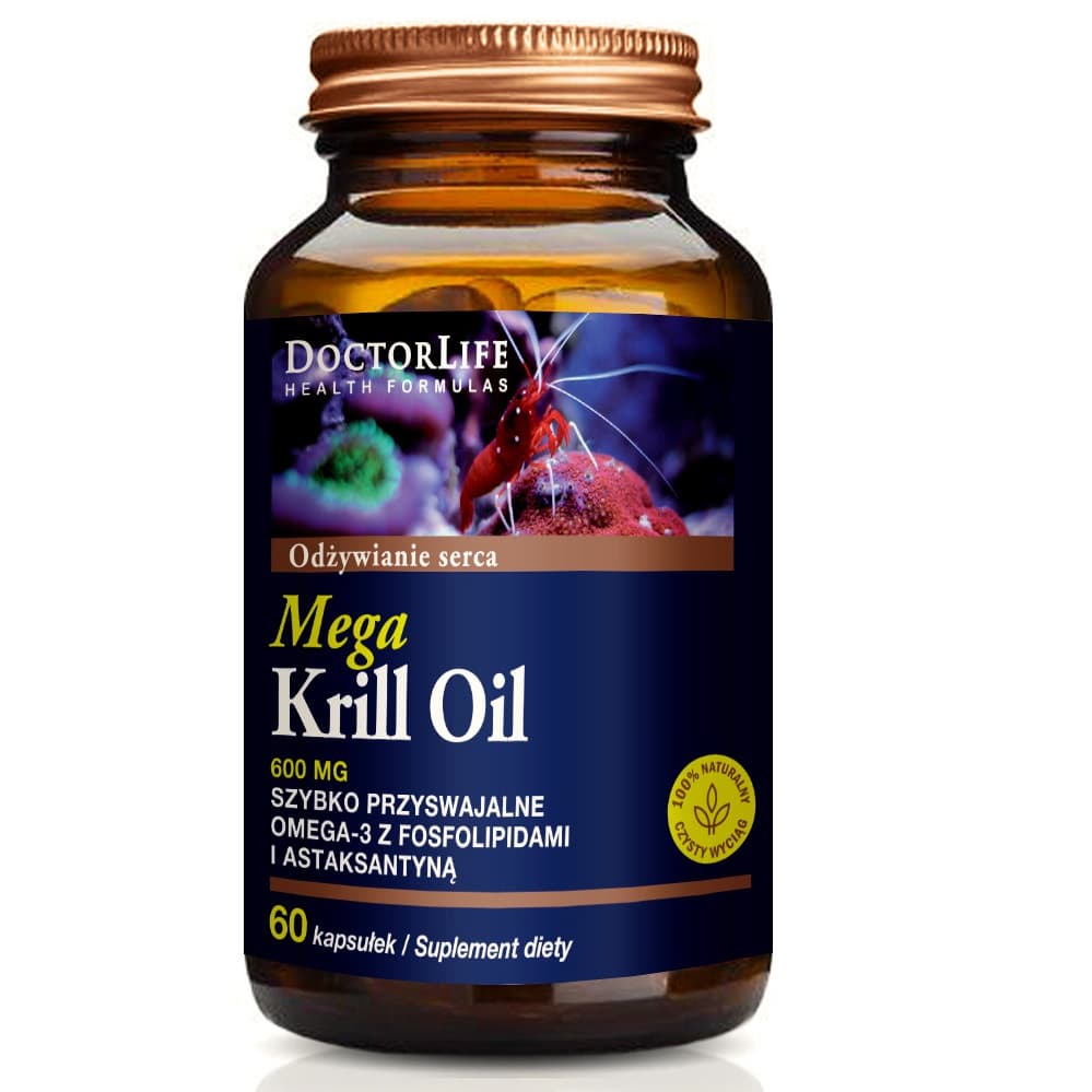 

Doctor Life Mega Krill Oil Omega 3 EPA DHA olej z kryla 600mg suplement diety 60 kapsułek