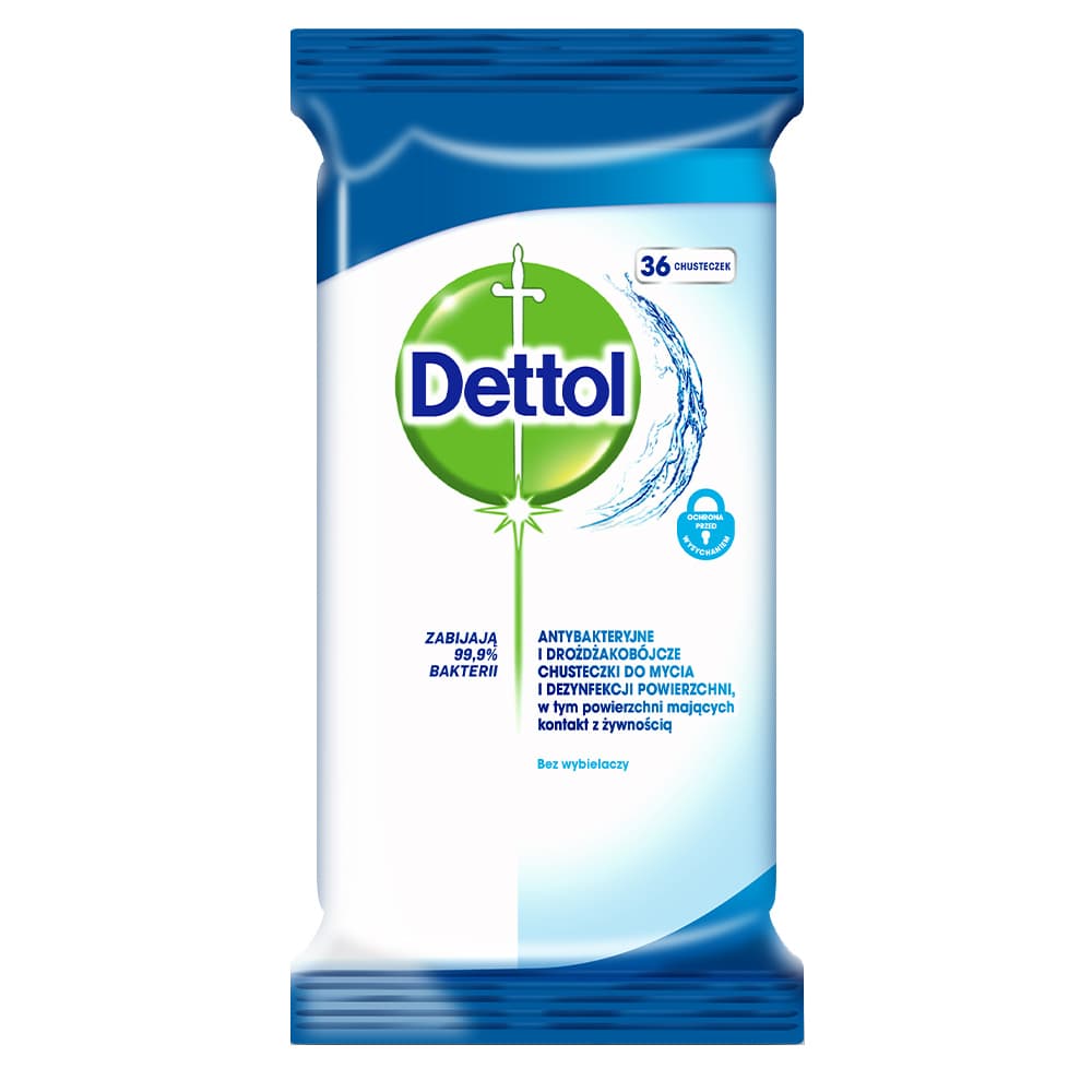 

DETTOL Antybakteryjne i drożdżakobójcze chusteczki do mycia i dezynfekcji powierzchni 36szt