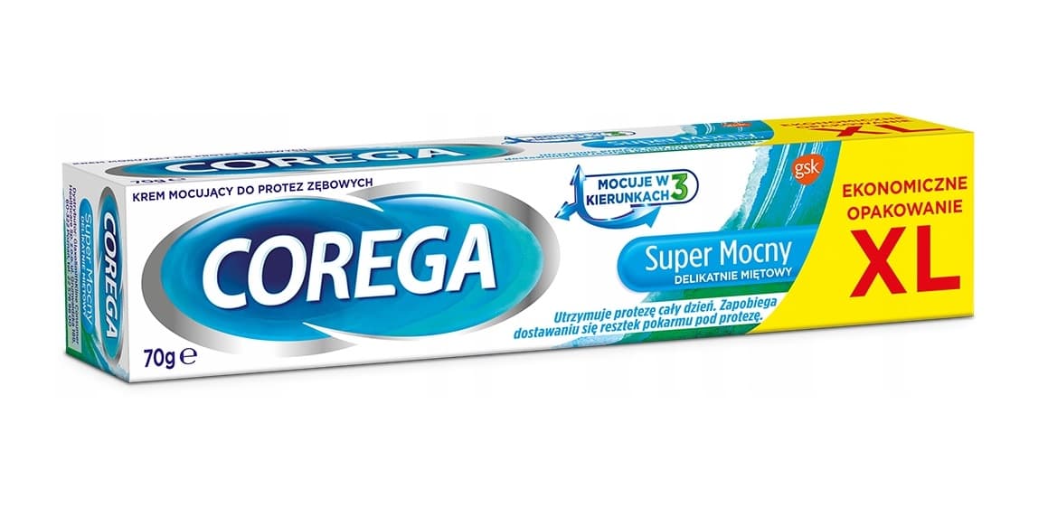 

Corega Krem do mocowania protez zębowych - Super Mocny delikatnie miętowy 70g