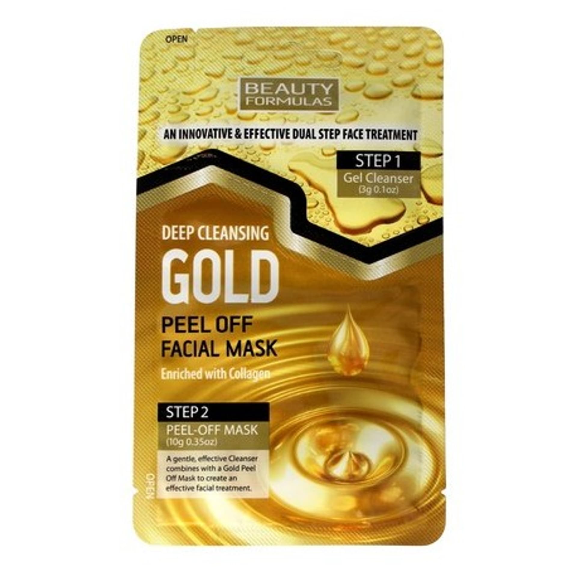 

Beauty Formulas Gold Peel-Off Facial Mask głęboko oczyszczająca złota maseczka do twarzy z kolagenem 3g+10g