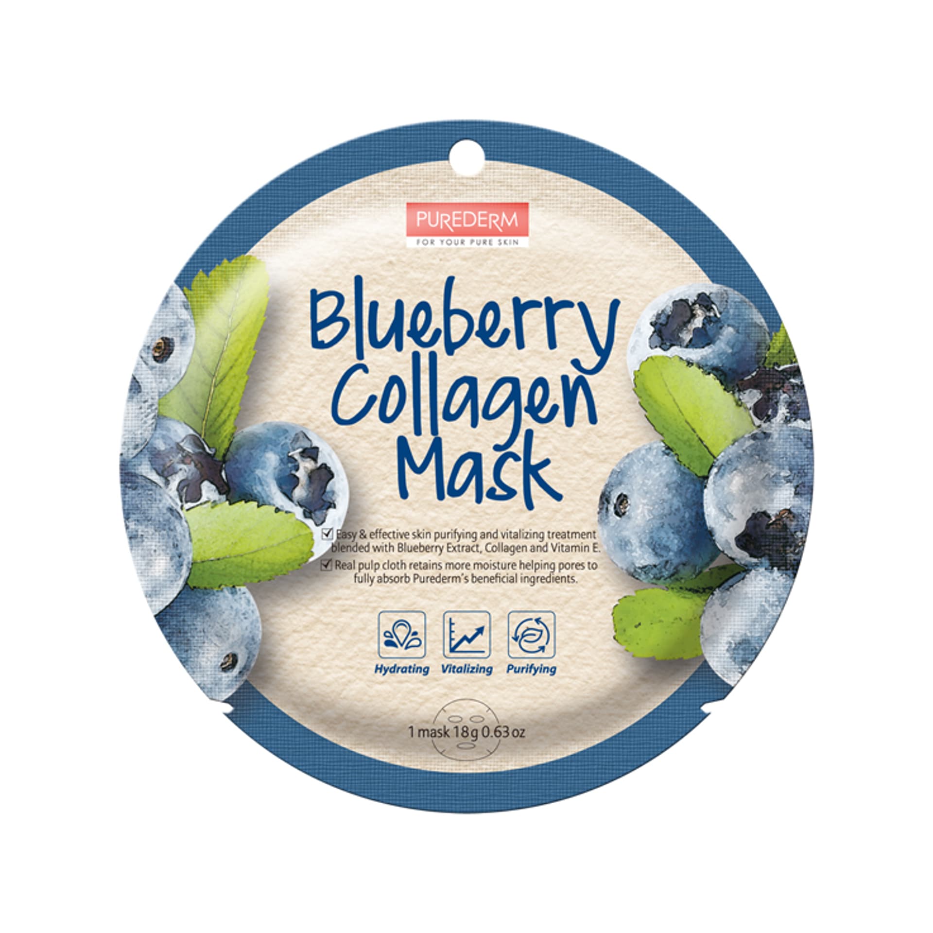 

Purederm Blueberry Collagen Mask maseczka kolagenowa w płacie Borówka 18g