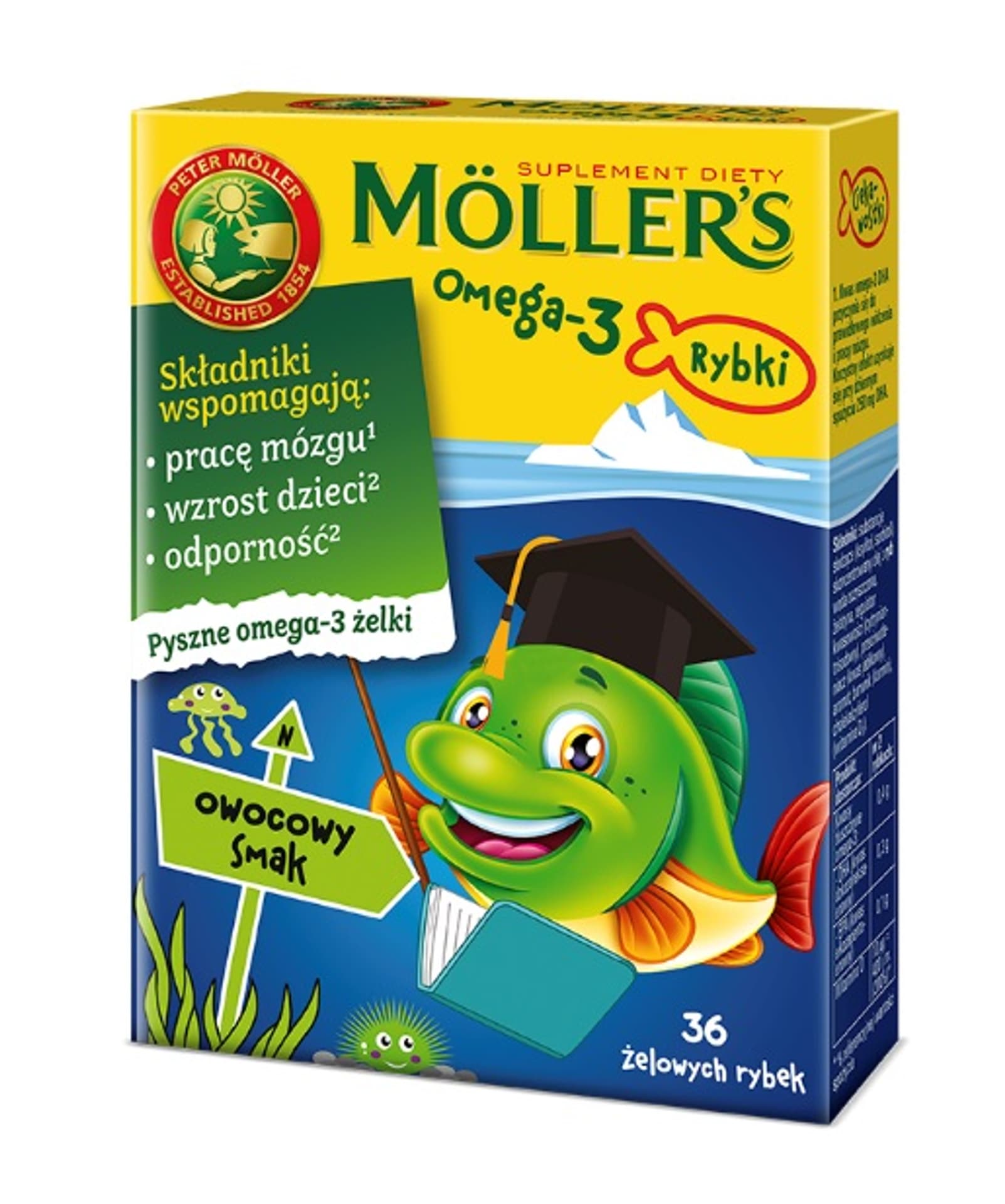 

Möller's Omega-3 Rybki żelki z kwasami omega-3 i witaminą D3 dla dzieci Owocowe 36szt.