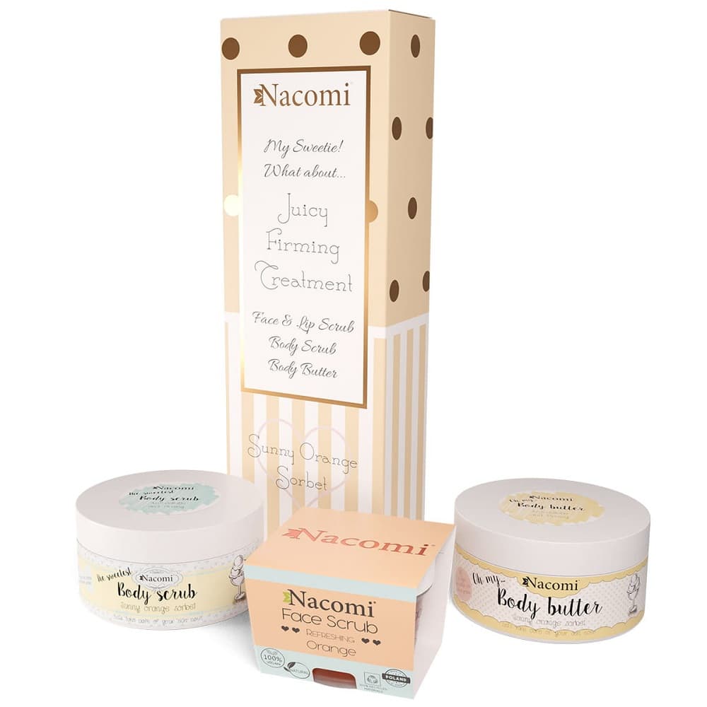 

NACOMI SET Pomarańczowy Sorbet masło do ciała 125g + odświeżający peeling do twarzy i ust 85g + peeling do ciała 125g