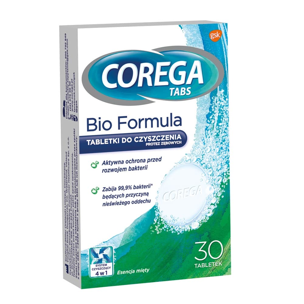

COREGA Tabs Bio Formula tabletki do czyszczenia protez zębowych Esencja Mięty 30 tabletek