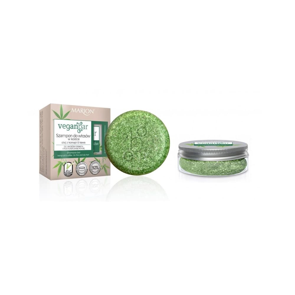 

Marion Veganbar szampon do włosów cienkich i przetłuszczających się w kostce Olej z Konopi Kawa 50g + słoiczek