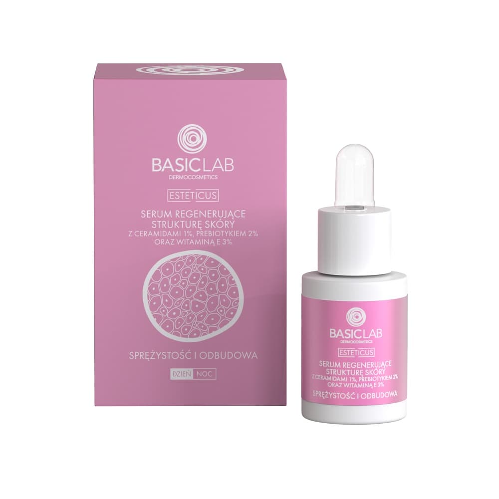 

BasicLab Esteticus serum regenerujące strukturę skóry z ceramidami 1% prebiotykiem 2% i witaminą E 3% 15ml